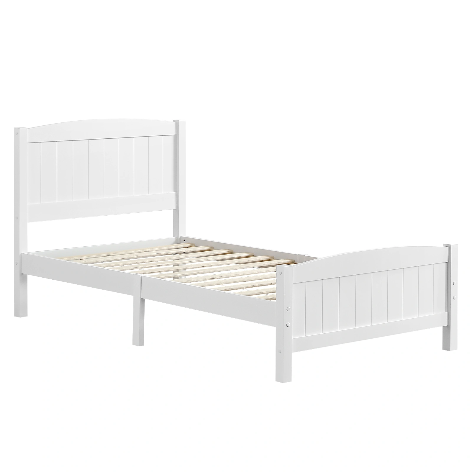 FCH Twin Pine Single-Layer Core Vertical Stripe Full-Board Curved Bed Head With The Same Bed Foot White Wooden Bed view 14