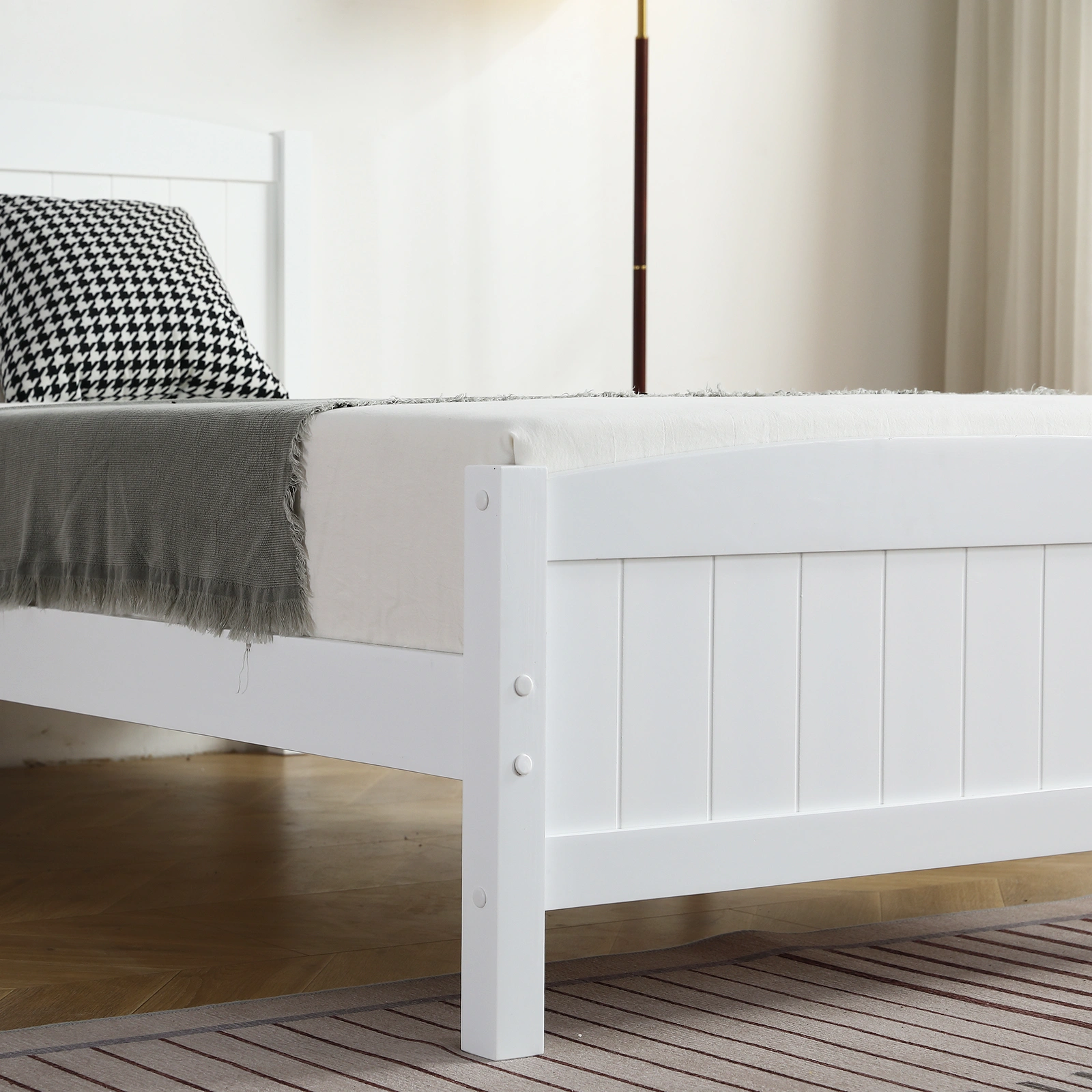 FCH Twin Pine Single-Layer Core Vertical Stripe Full-Board Curved Bed Head With The Same Bed Foot White Wooden Bed view 21