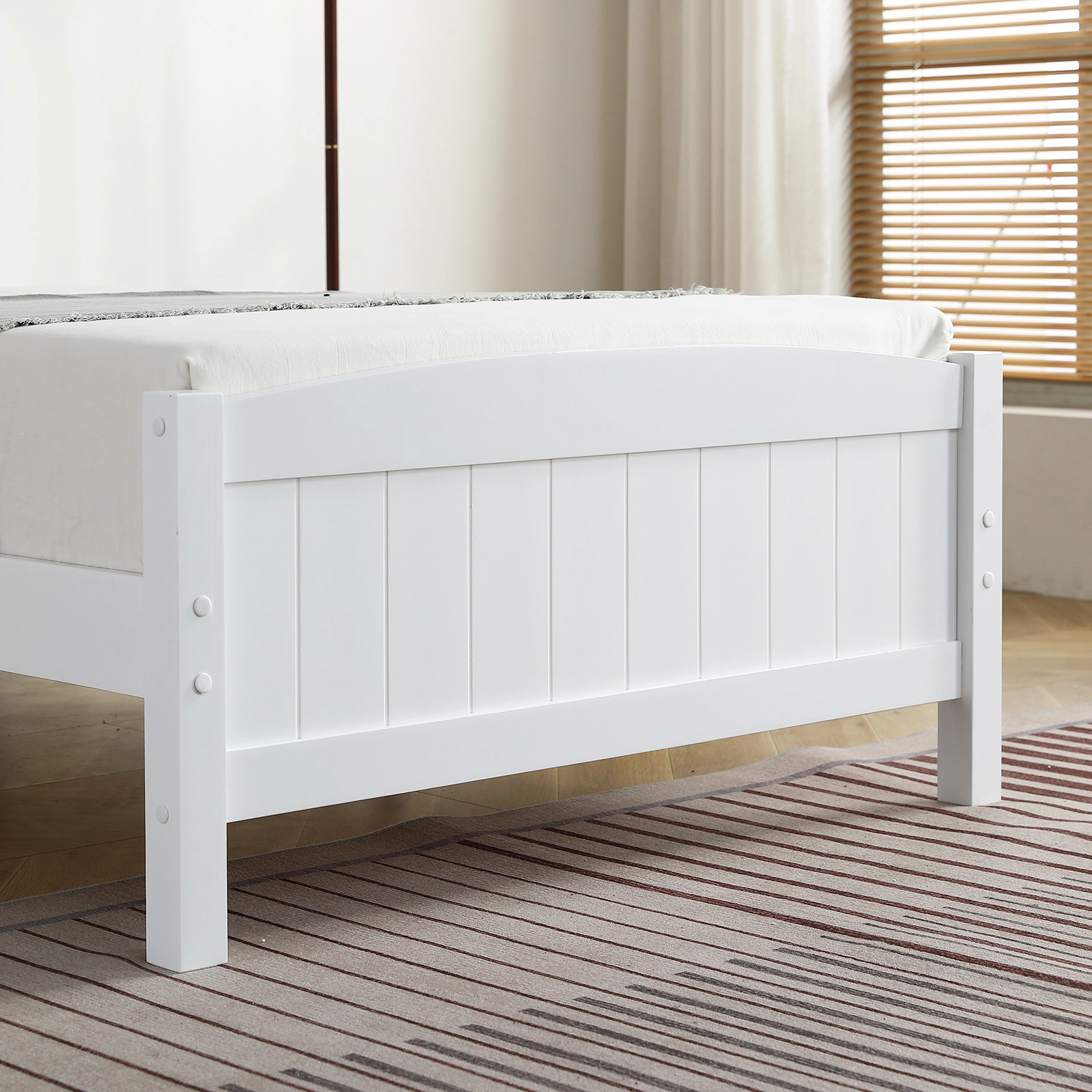 FCH Twin Pine Single-Layer Core Vertical Stripe Full-Board Curved Bed Head With The Same Bed Foot White Wooden Bed view 27