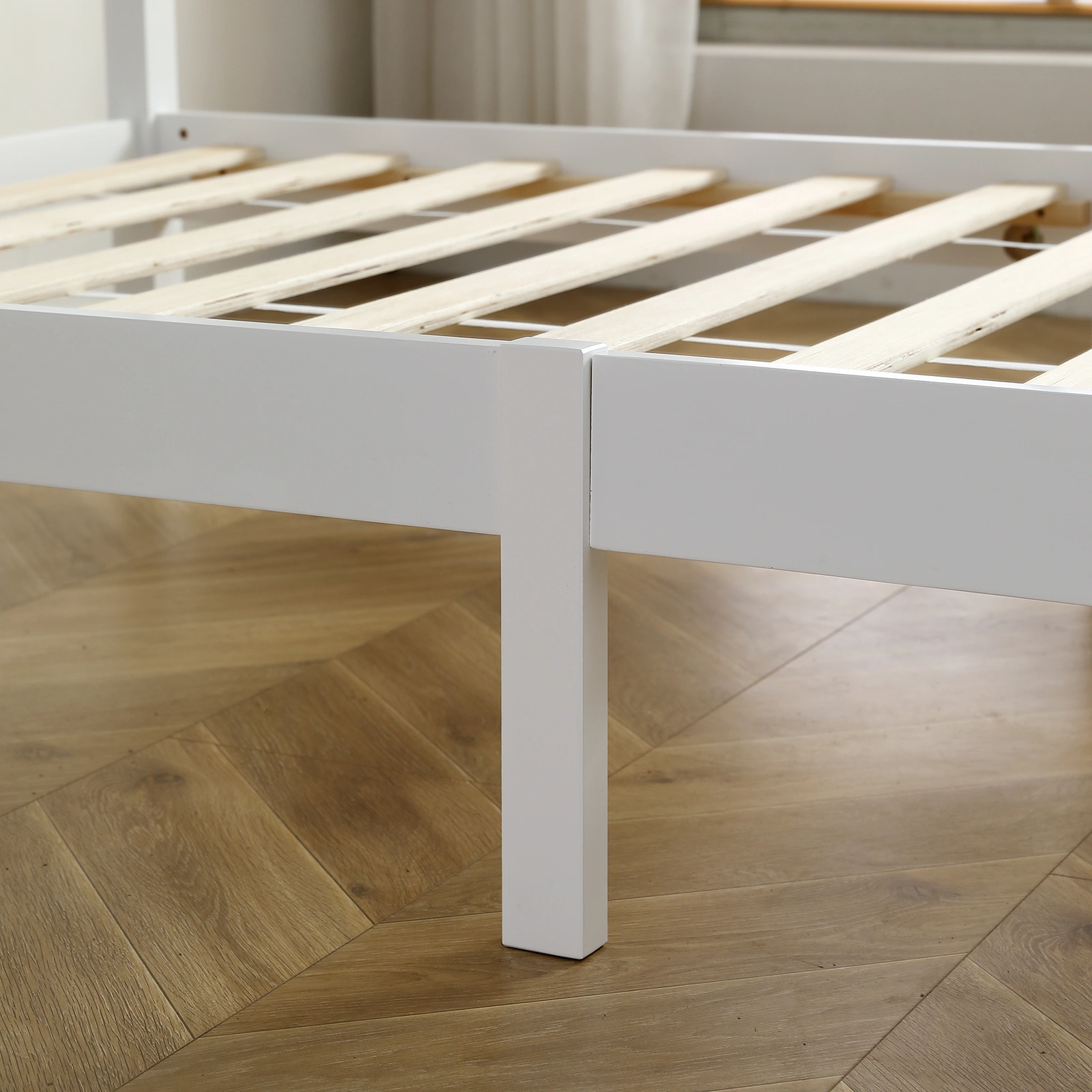 FCH Twin Pine Single-Layer Core Vertical Stripe Full-Board Curved Bed Head With The Same Bed Foot White Wooden Bed view 31