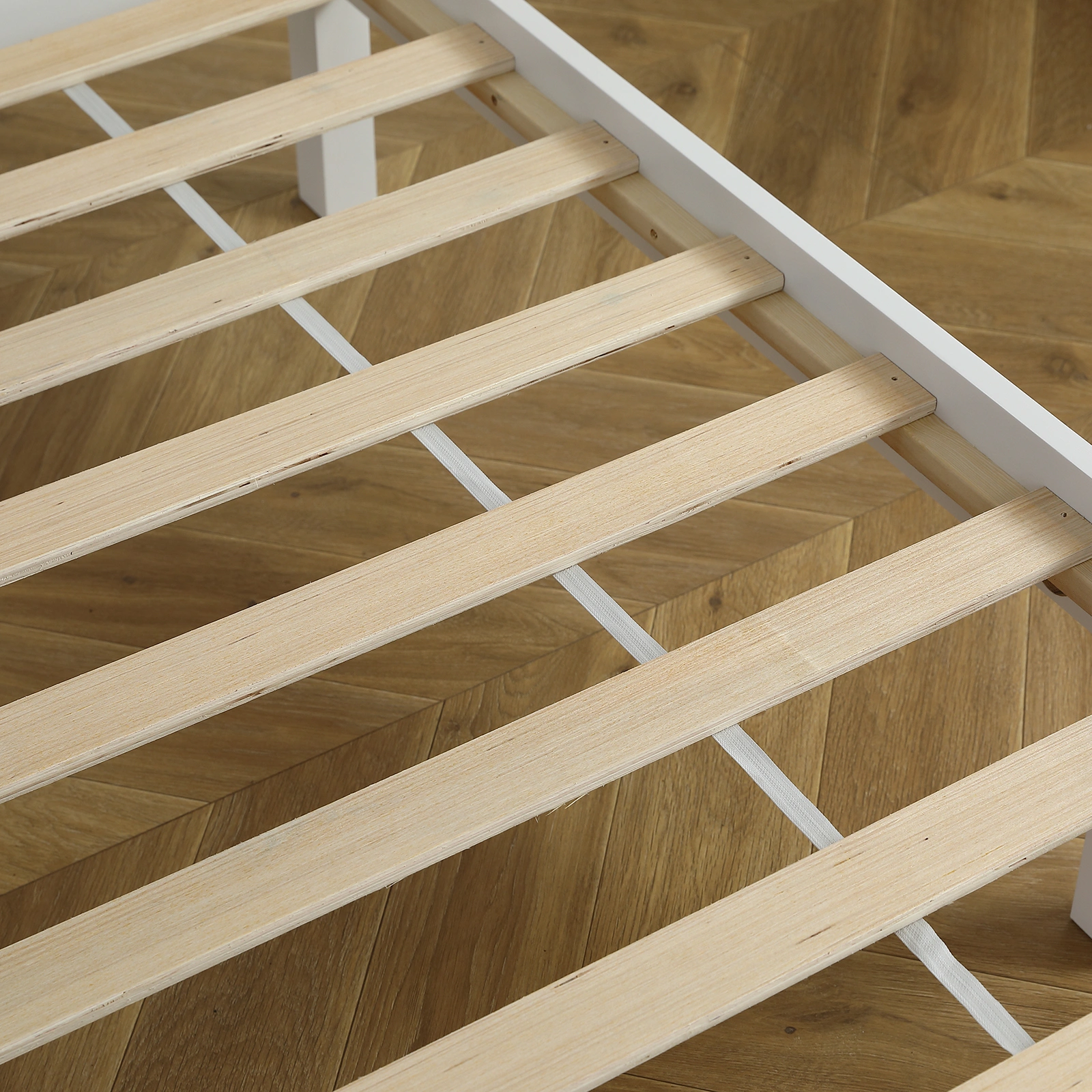 FCH Twin Pine Single-Layer Core Vertical Stripe Full-Board Curved Bed Head With The Same Bed Foot White Wooden Bed view 32