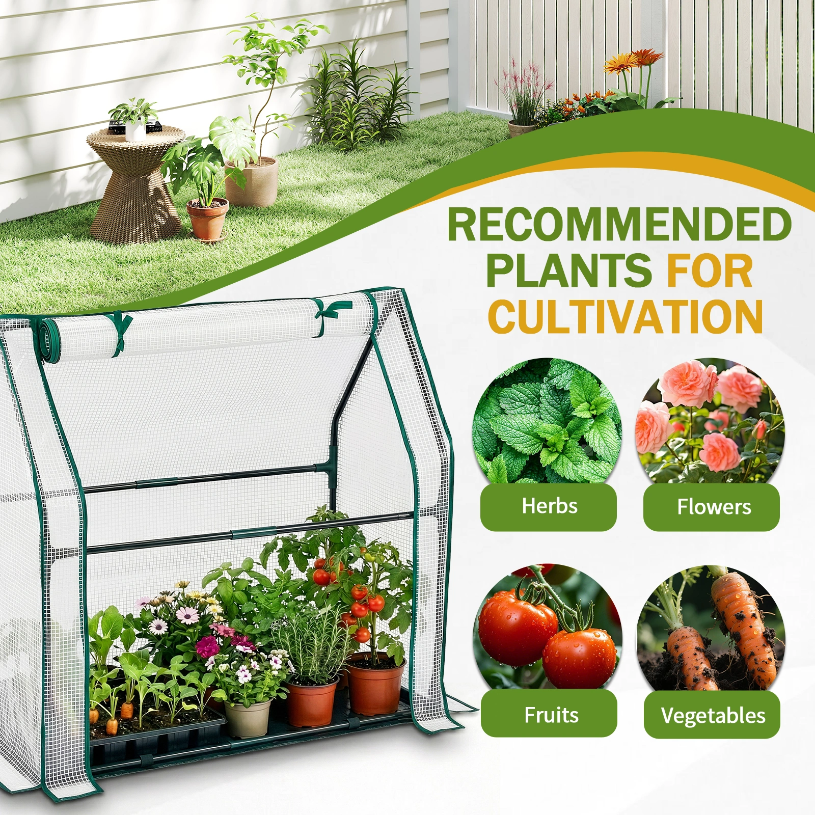 Mini Greenhouse with PE Cover, Indoor Outdoor Plant Gardening Green House for Garden Backyard, 36*18*33in, White view 10