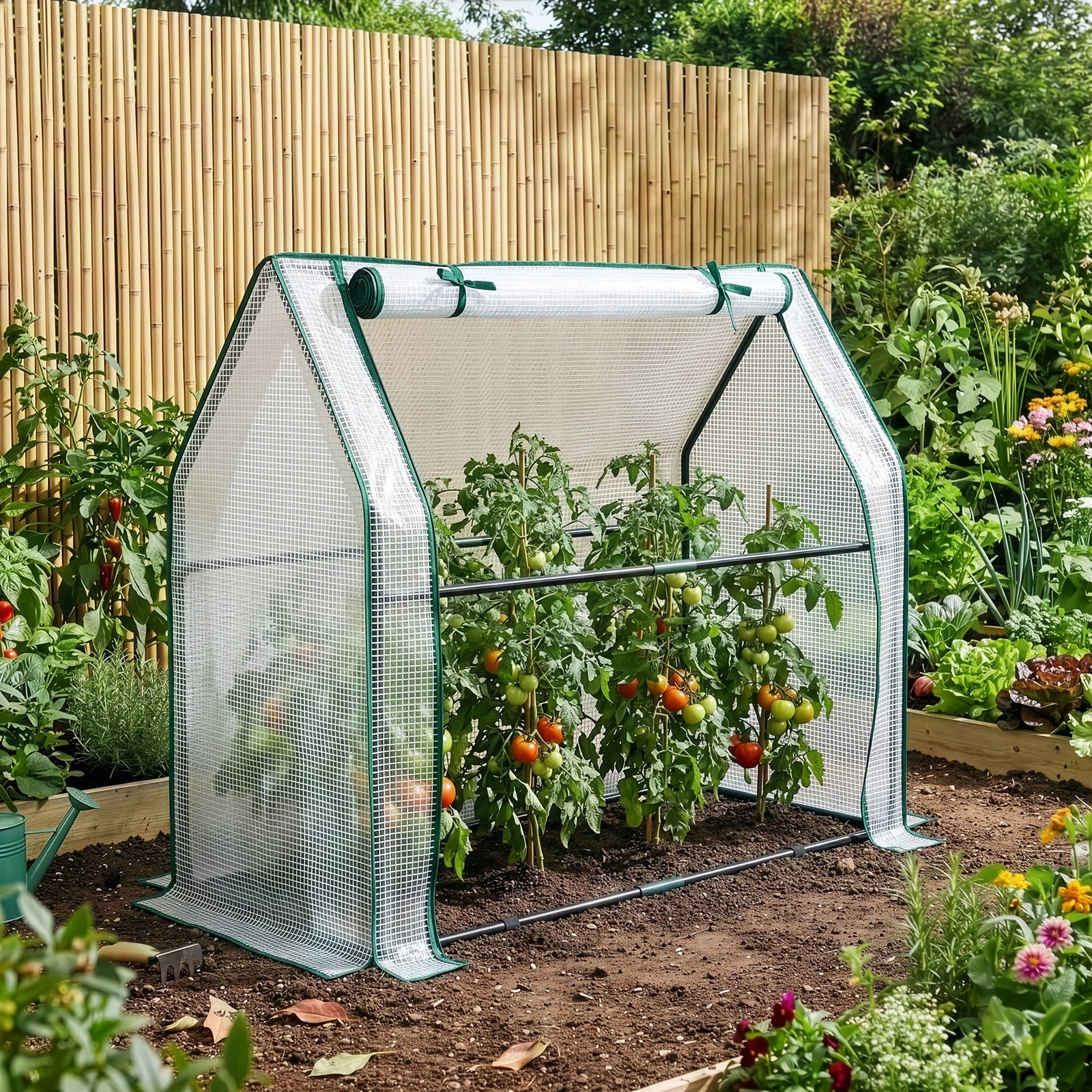 Mini Greenhouse with PE Cover, Indoor Outdoor Plant Gardening Green House for Garden Backyard, 36*18*33in, White view 13