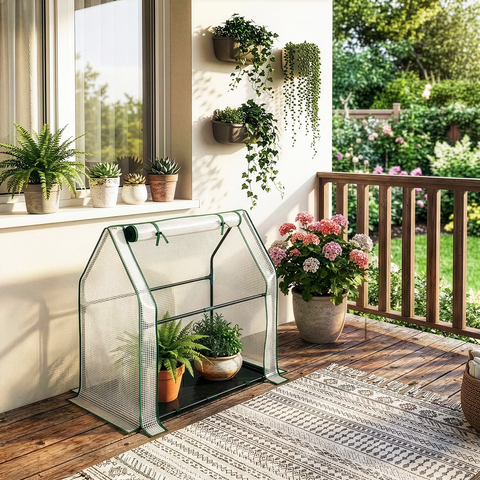 Mini Greenhouse with PE Cover, Indoor Outdoor Plant Gardening Green House for Garden Backyard, 36*18*33in, White view 17