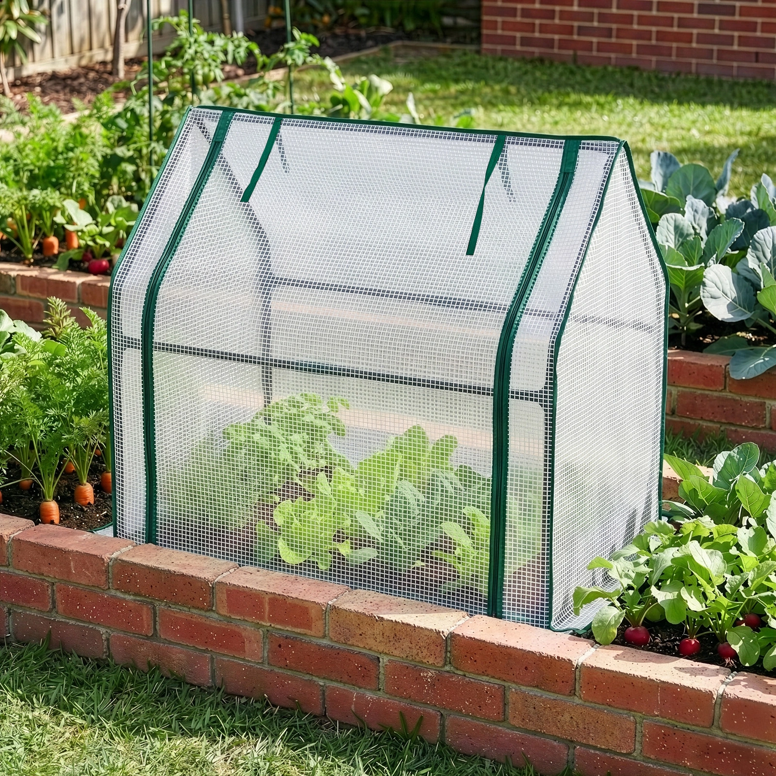 Mini Greenhouse with PE Cover, Indoor Outdoor Plant Gardening Green House for Garden Backyard, 36*18*33in, White view 20