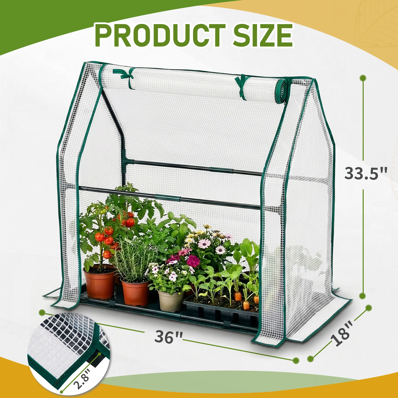 Mini Greenhouse with PE Cover, Indoor Outdoor Plant Gardening Green House for Garden Backyard, 36*18*33in, White view 25