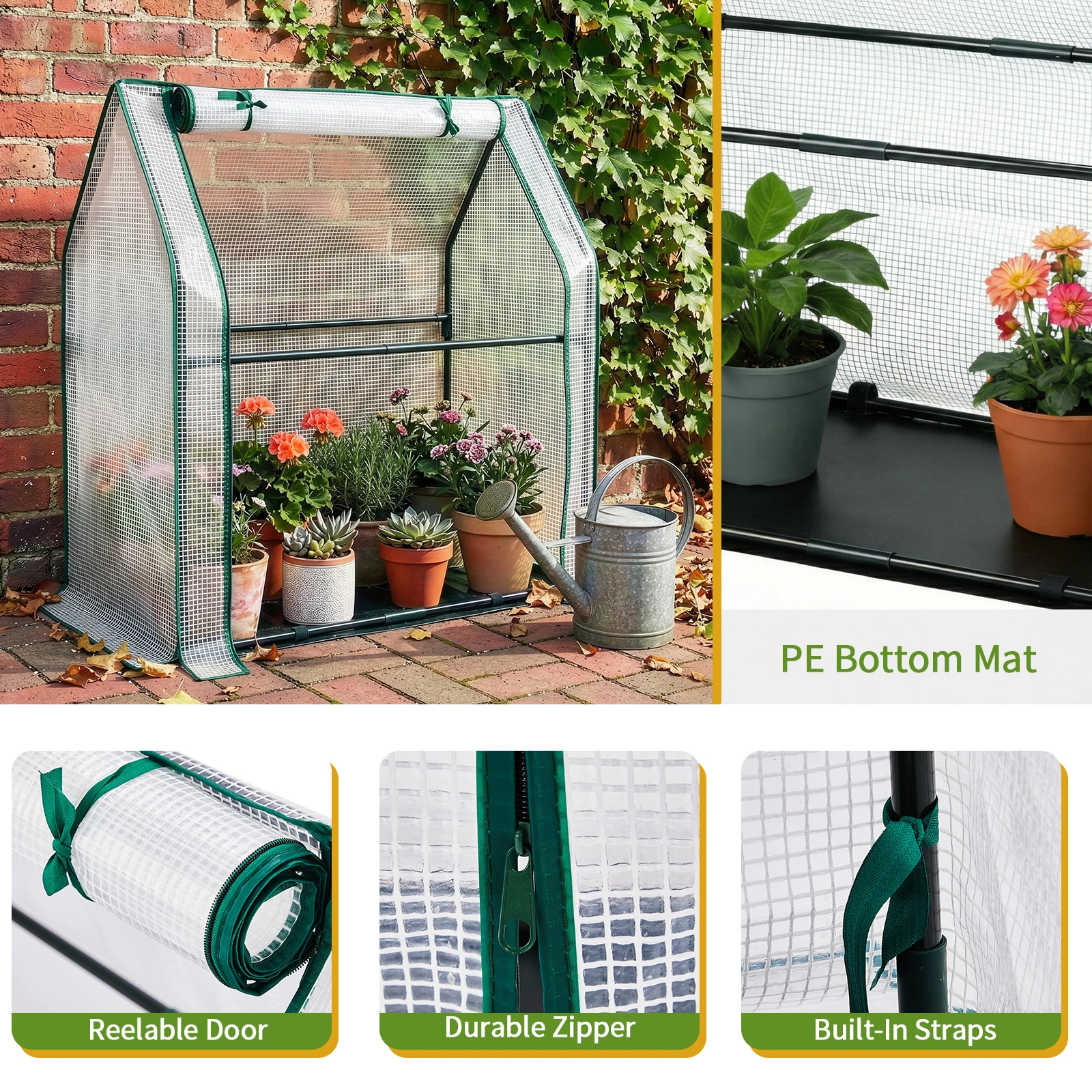 Mini Greenhouse with PE Cover, Indoor Outdoor Plant Gardening Green House for Garden Backyard, 36*18*33in, White view 4