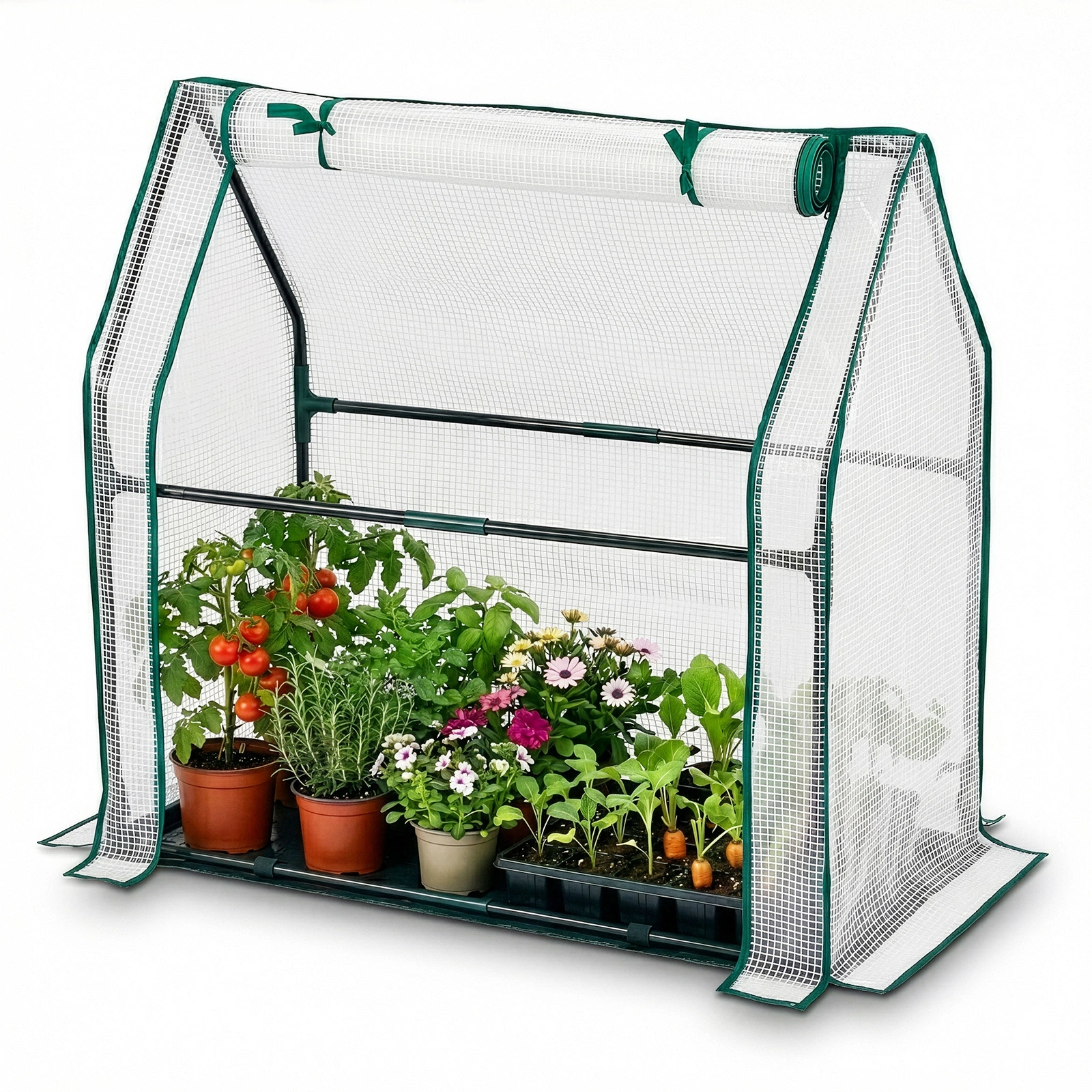 Mini Greenhouse with PE Cover, Indoor Outdoor Plant Gardening Green House for Garden Backyard, 36*18*33in, White view 7