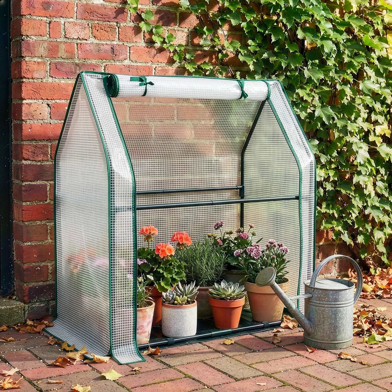 Mini Greenhouse with PE Cover, Indoor Outdoor Plant Gardening Green House for Garden Backyard, 36*18*33in, White view 8