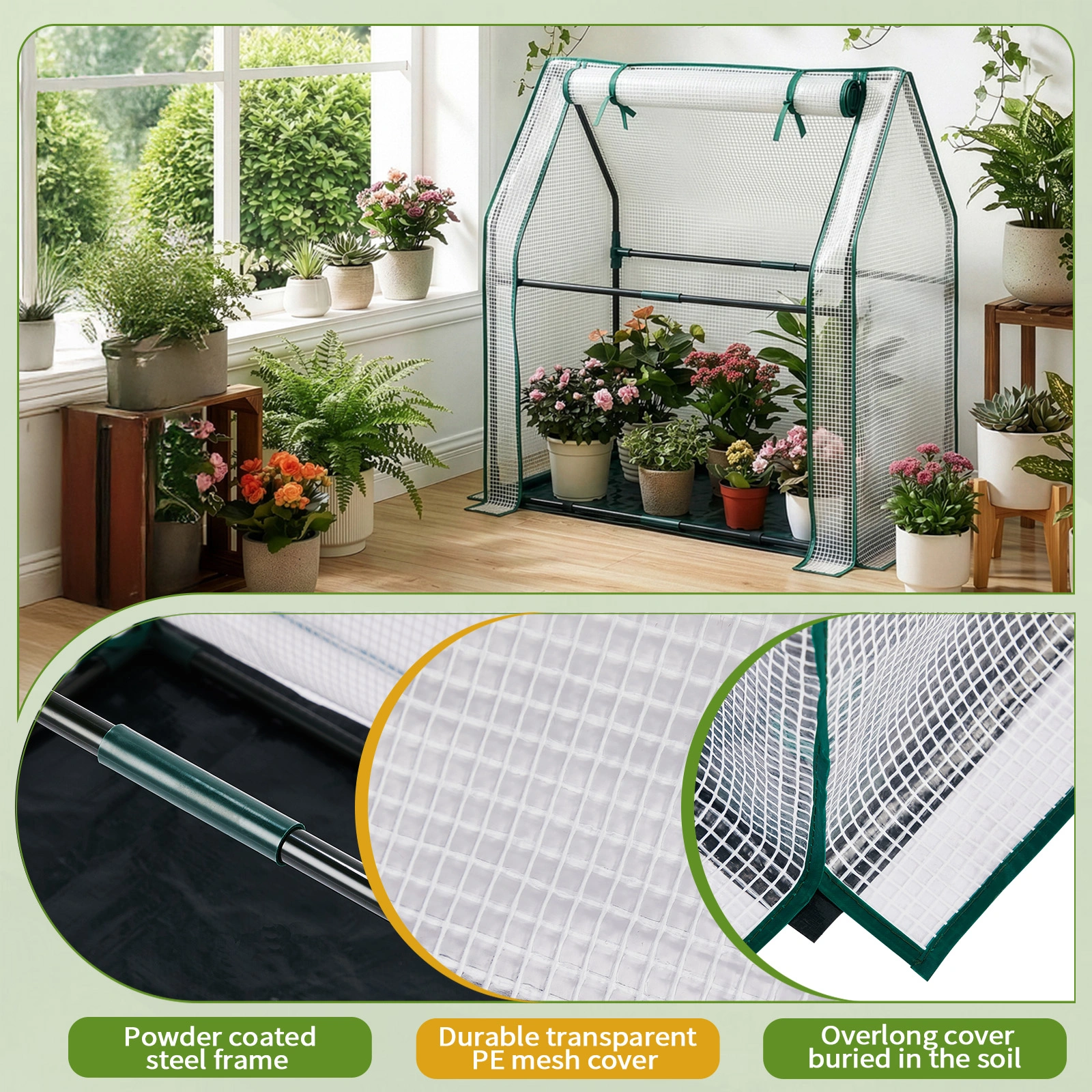 Mini Greenhouse with PE Cover, Indoor Outdoor Plant Gardening Green House for Garden Backyard, 36*18*33in, White view 9