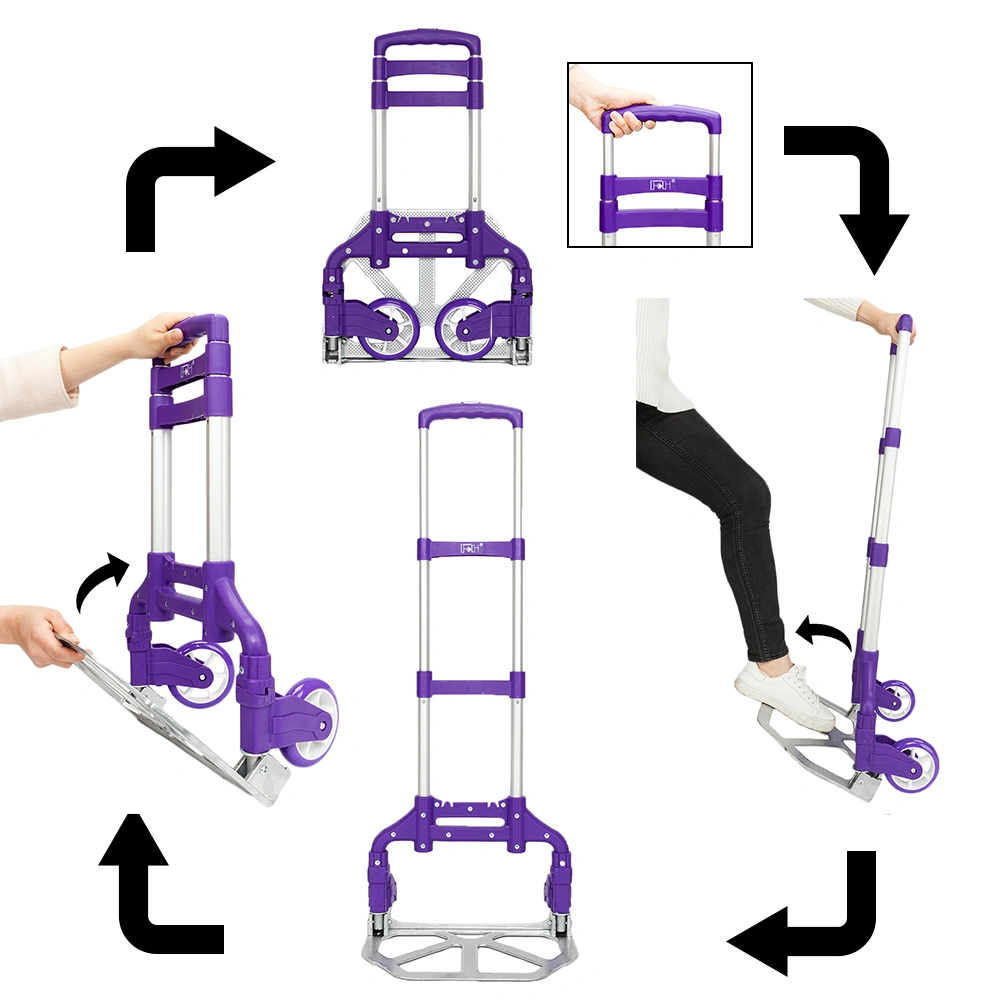 Portable Foldable Telescopic Luggage Trolley Cart Purple Travel Wagon view 2