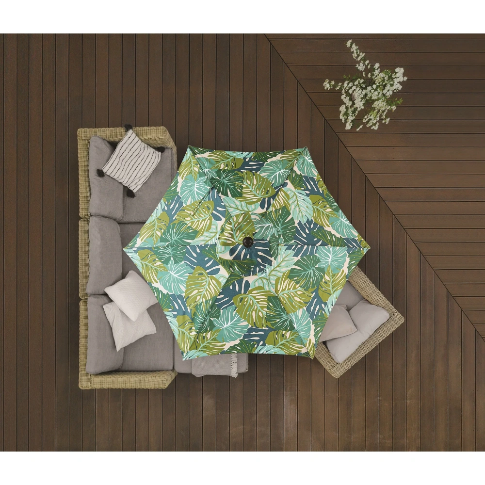 Outdoor 7.5' Palm Print Round Market Patio Umbrella, Push-up, 3-Angle Tilt view 6