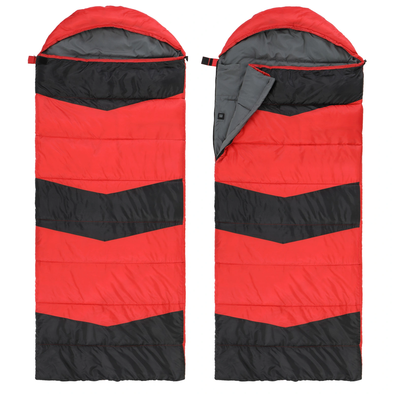 Rectangular Heated Sleeping Bag, Lightweight Sleeping Bag with Multi USB Powered Heating Pads, Waterproof Compact Envelope Sleeping Bag for Backpacking Hiking, Red view 11