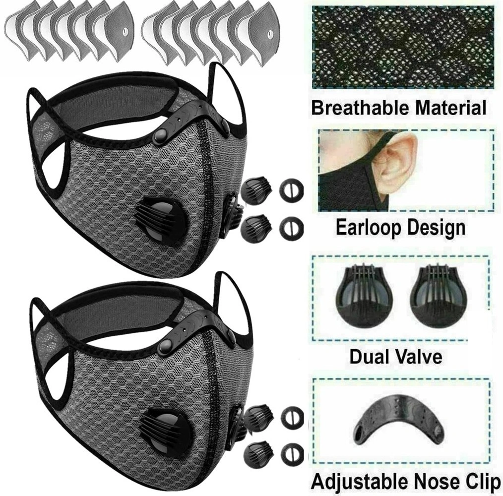 (2 Pack)Reusable Half Face Cover Mask w/ Filter Cycling Outdoor Sport Face Mask Grey view 5