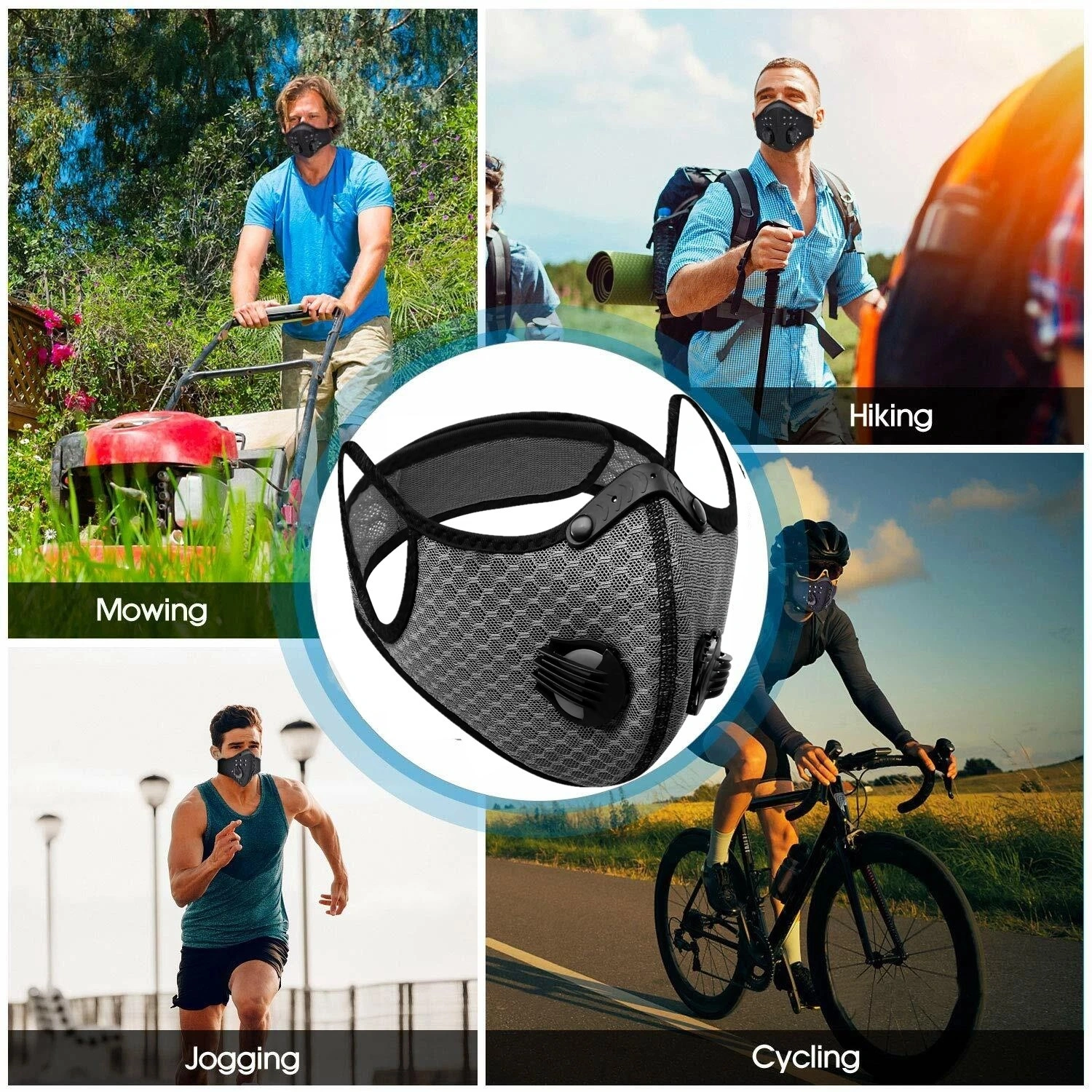 (2 Pack)Reusable Half Face Cover Mask w/ Filter Cycling Outdoor Sport Face Mask Grey view 8