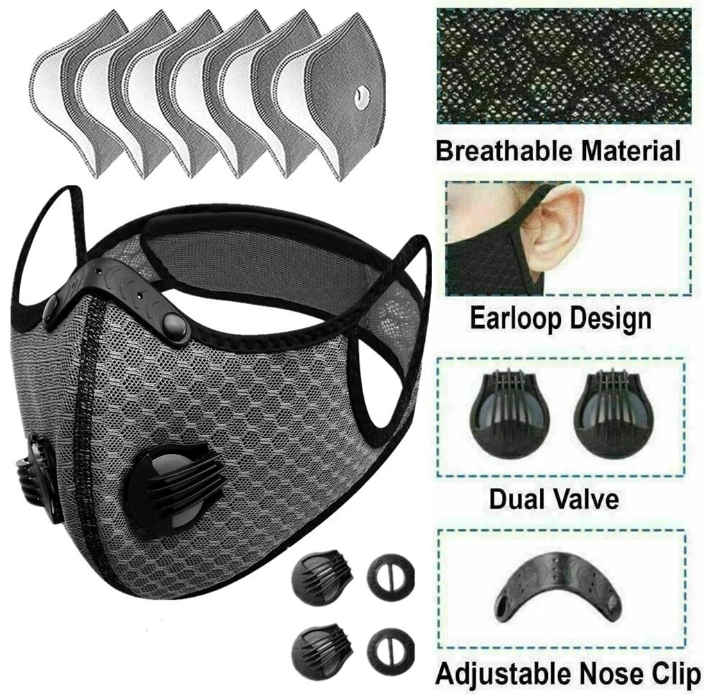 (2 Pack)Reusable Half Face Cover Mask w/ Filter Cycling Outdoor Sport Face Mask Grey view 9