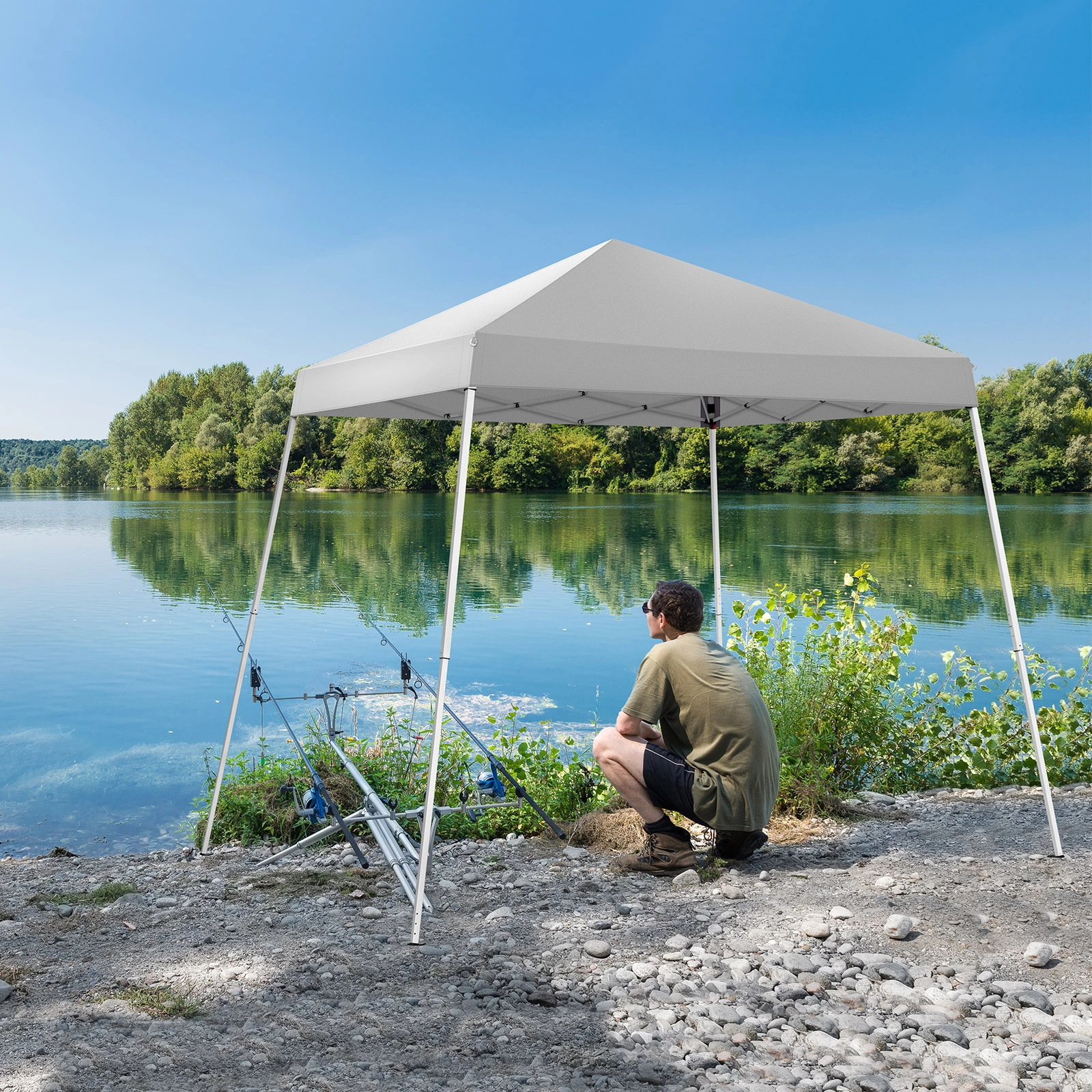 2.4x2.4m Waterproof Folding Tent Portable Canopy White, Outdoor Garden Party Gazebo Shelter for Home & Camping view 18