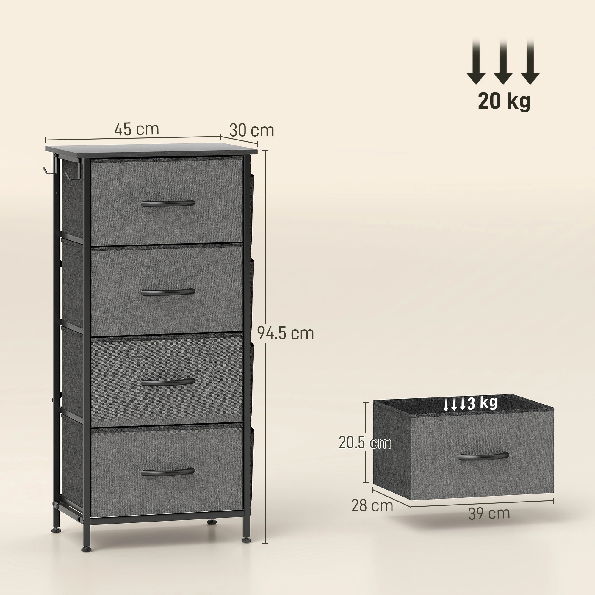 5-Drawer Oak Wood Storage Console 36x20x22 inch Black Stain Heavy Duty 50lb Capacity Model OAK-300 Qty 1 view 2