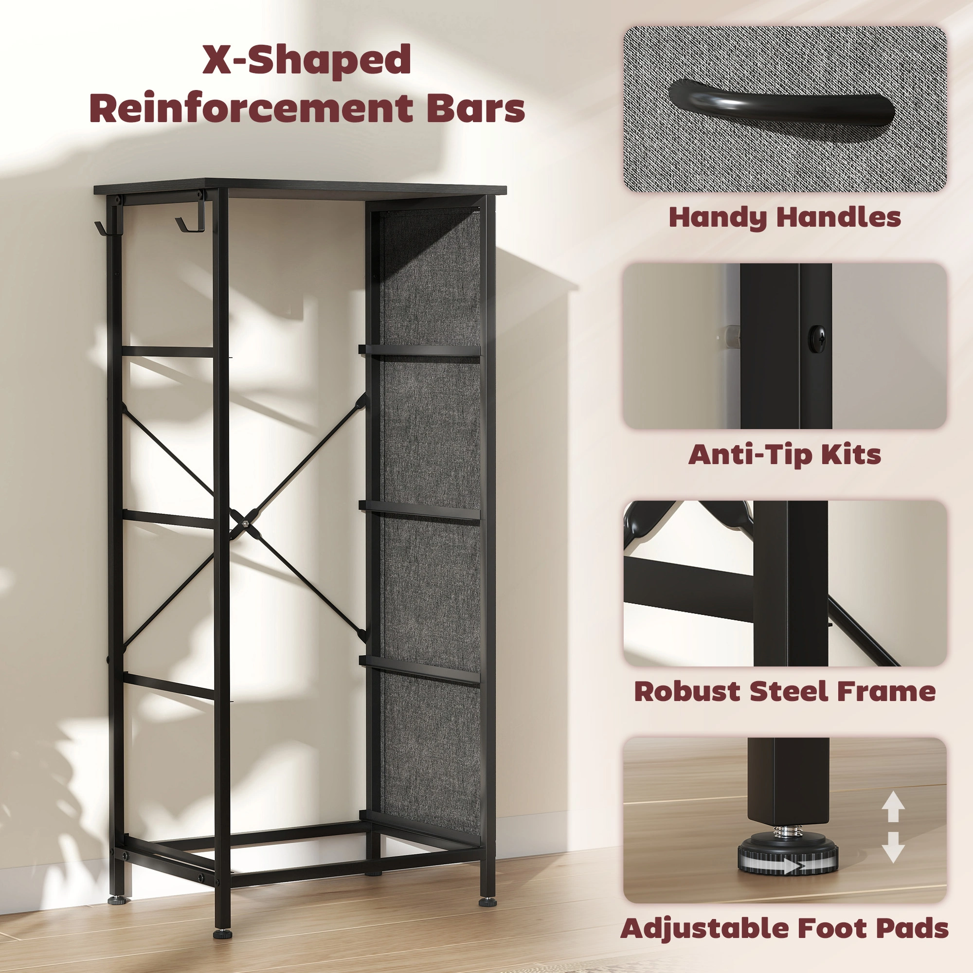 5-Drawer Oak Wood Storage Console 36x20x22 inch Black Stain Heavy Duty 50lb Capacity Model OAK-300 Qty 1 view 4