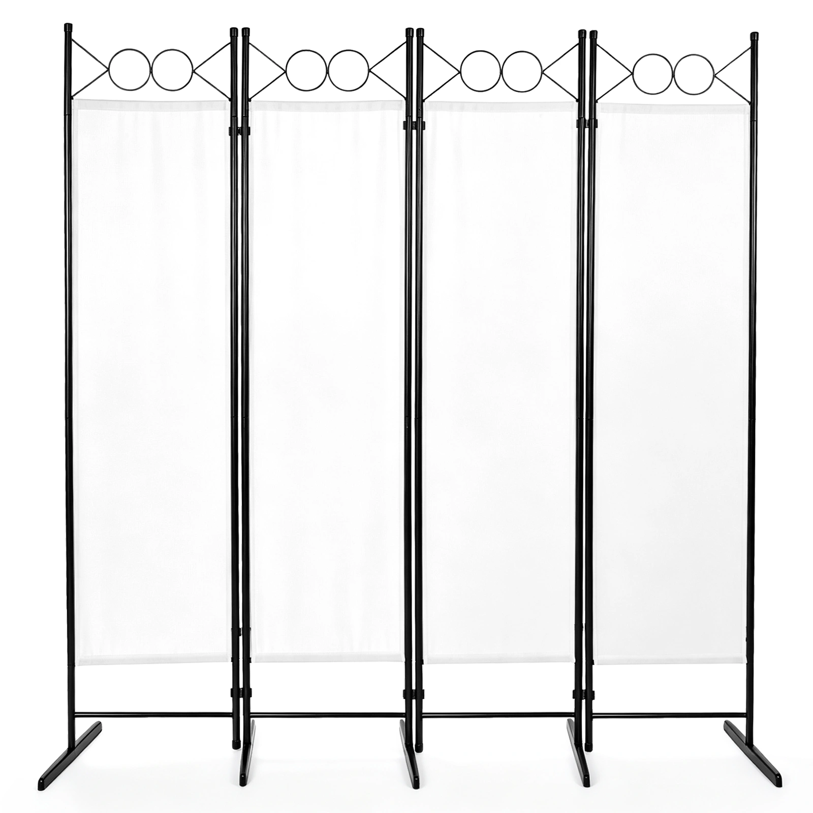 6FT 4-Fold Folding Room Divider Screen, Carbon Steel Frame, Polyester Fabric 160g, Plastic Feet, Off-White Privacy Partition view 2