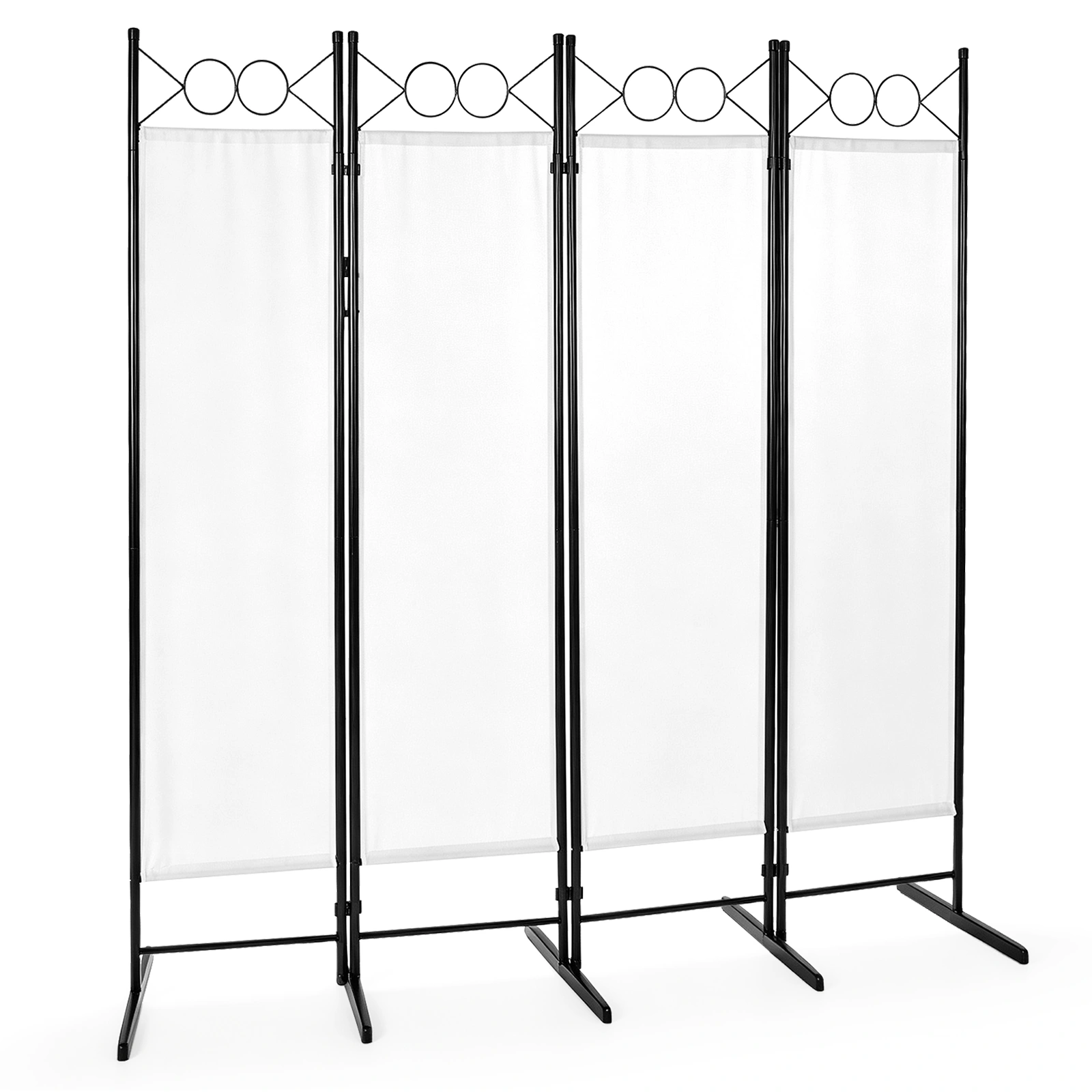 6FT 4-Fold Folding Room Divider Screen, Carbon Steel Frame, Polyester Fabric 160g, Plastic Feet, Off-White Privacy Partition view 3