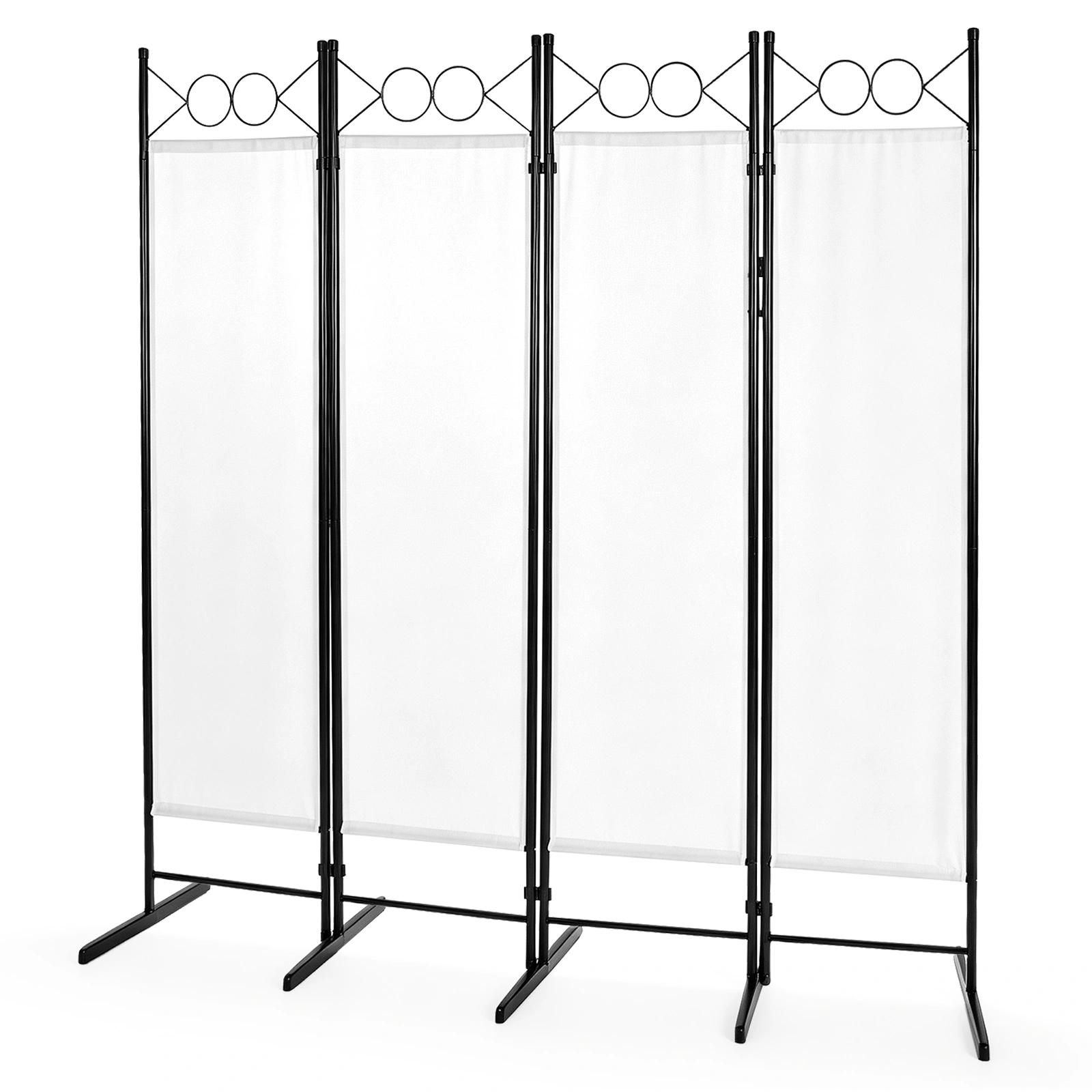 6FT 4-Fold Folding Room Divider Screen, Carbon Steel Frame, Polyester Fabric 160g, Plastic Feet, Off-White Privacy Partition view 4