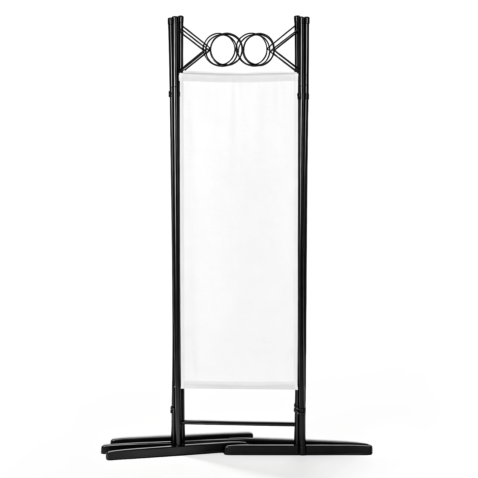 6FT 4-Fold Folding Room Divider Screen, Carbon Steel Frame, Polyester Fabric 160g, Plastic Feet, Off-White Privacy Partition view 5