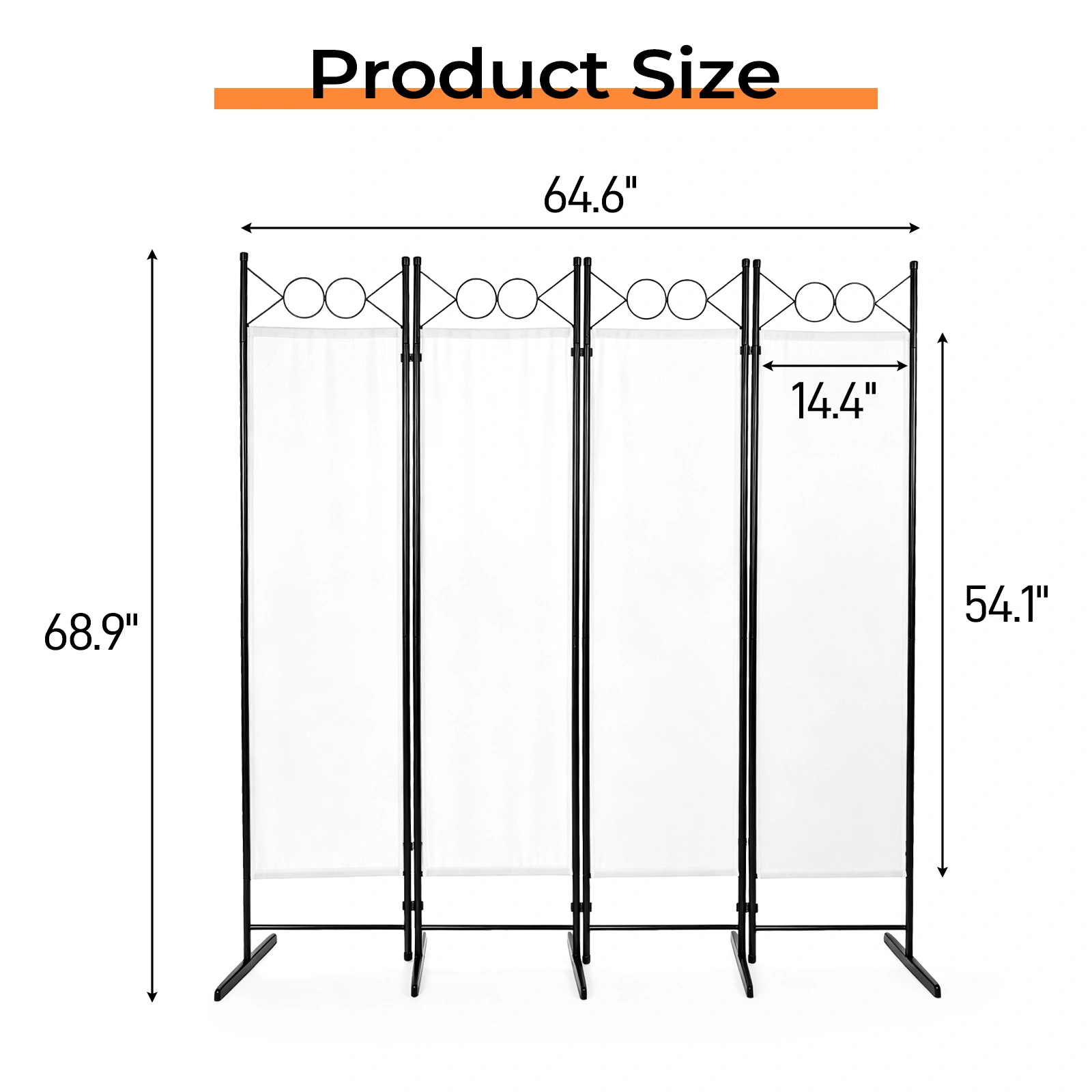 6FT 4-Fold Folding Room Divider Screen, Carbon Steel Frame, Polyester Fabric 160g, Plastic Feet, Off-White Privacy Partition view 6