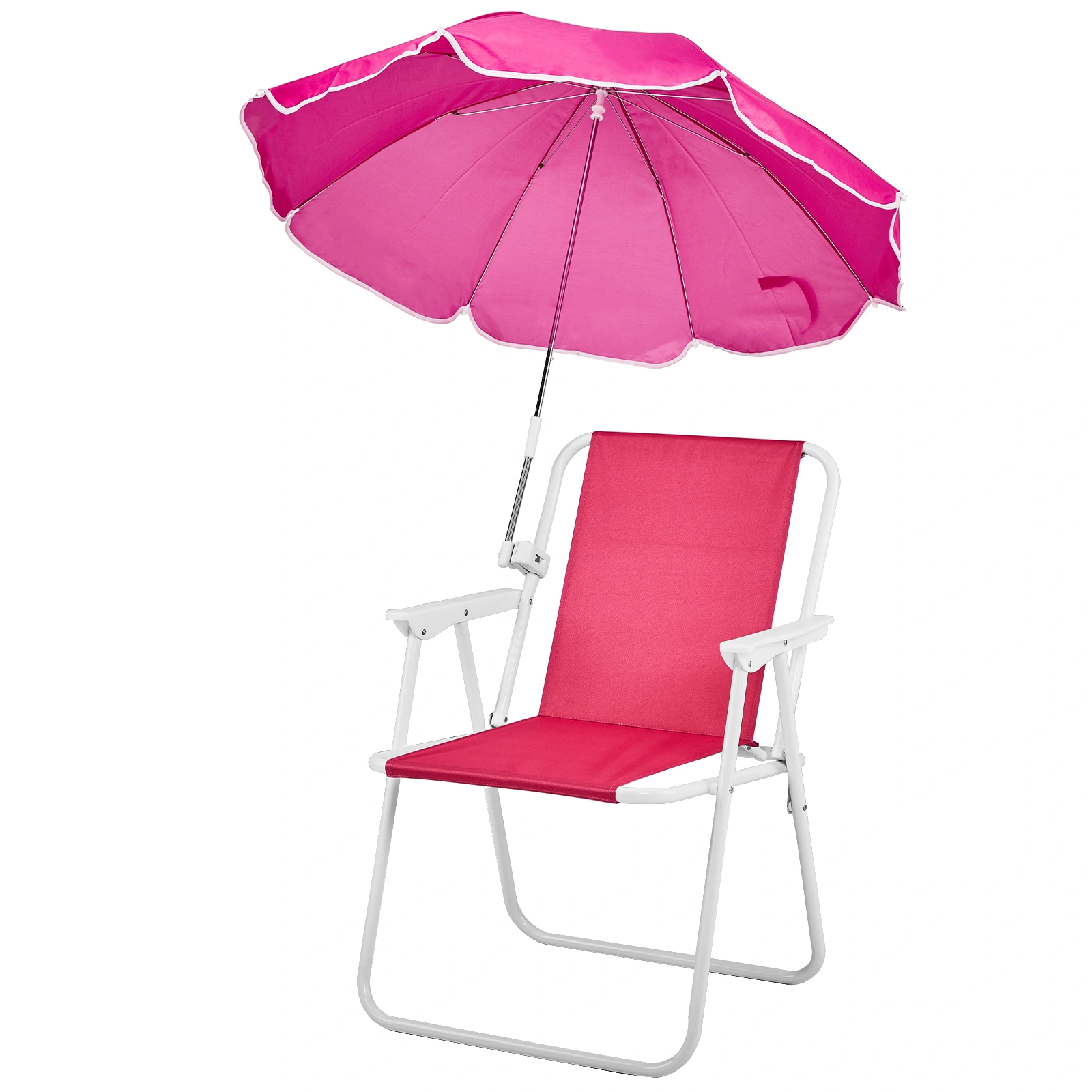 Folding Beach Chair with Umbrella for Adults, Lightweight Portable Camping Chair 265lbs Capacity, Pink Outdoor Chair for Travel Picnic Concert & Garden Activities