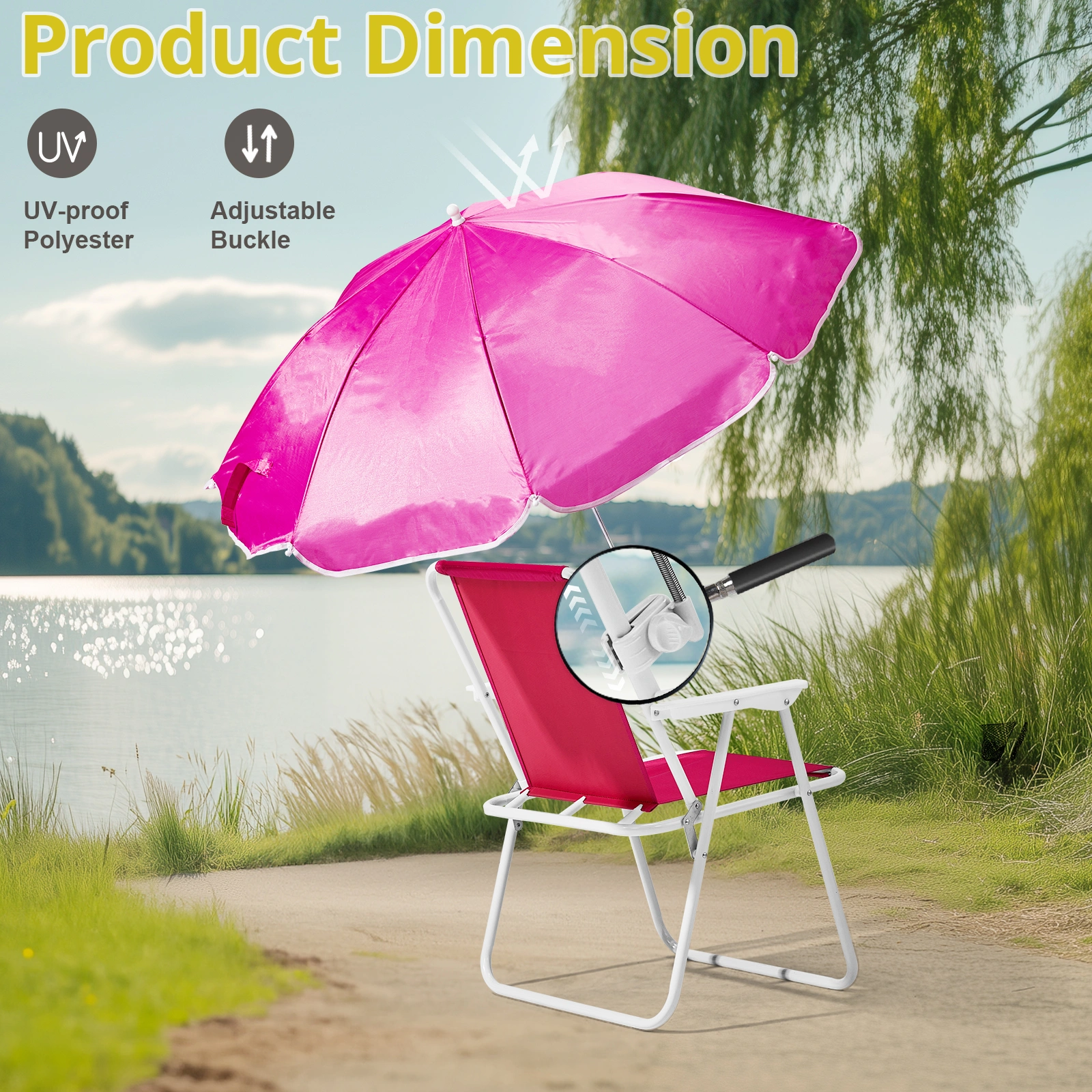 Folding Beach Chair with Umbrella for Adults, Lightweight Portable Camping Chair 265lbs Capacity, Pink Outdoor Chair for Travel Picnic Concert & Garden Activities view 10