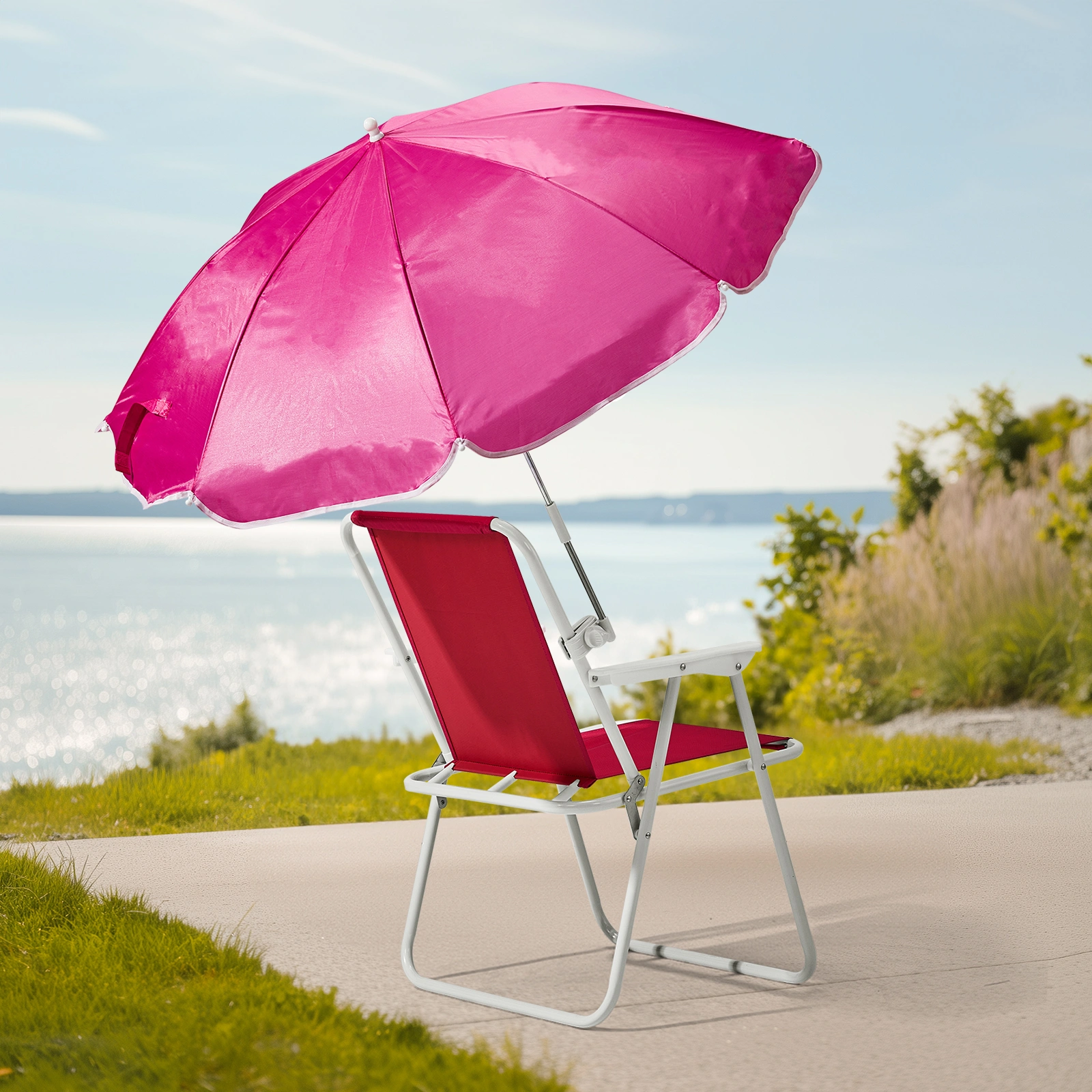 Folding Beach Chair with Umbrella for Adults, Lightweight Portable Camping Chair 265lbs Capacity, Pink Outdoor Chair for Travel Picnic Concert & Garden Activities view 5
