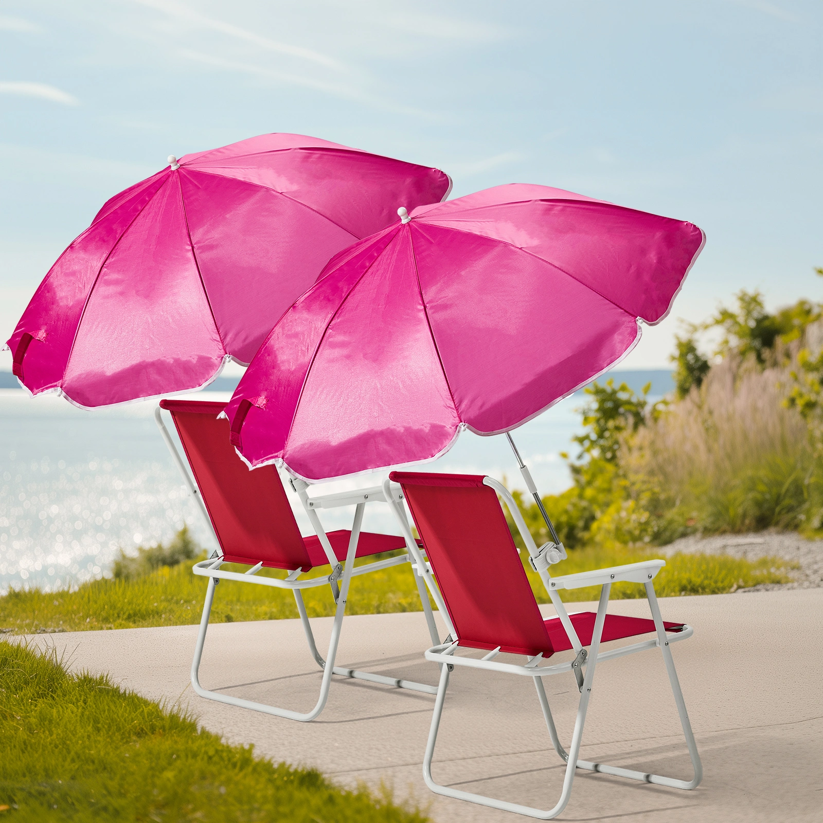 Folding Beach Chair with Umbrella for Adults, Lightweight Portable Camping Chair 265lbs Capacity, Pink Outdoor Chair for Travel Picnic Concert & Garden Activities view 8