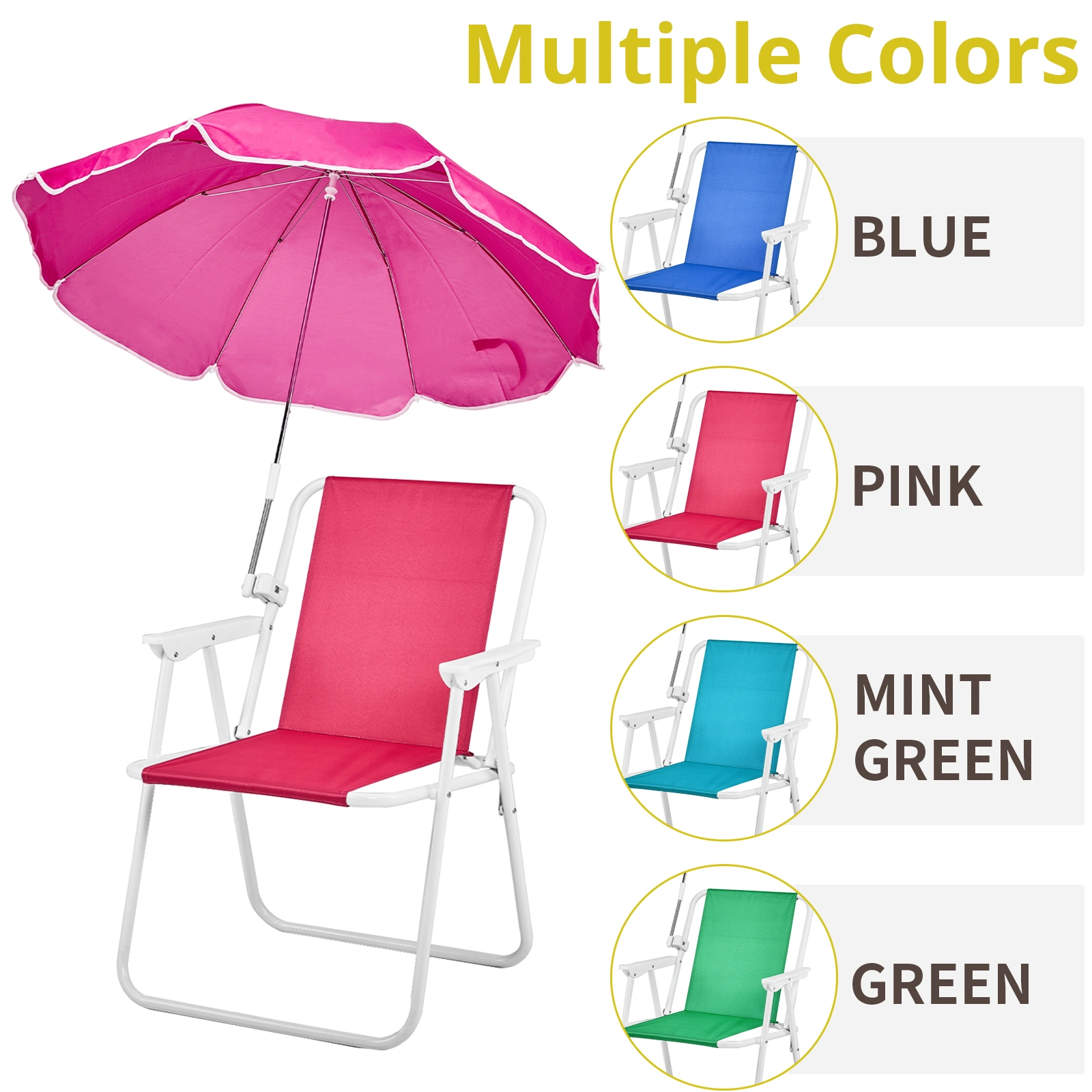 Folding Beach Chair with Umbrella for Adults, Lightweight Portable Camping Chair 265lbs Capacity, Pink Outdoor Chair for Travel Picnic Concert & Garden Activities view 9