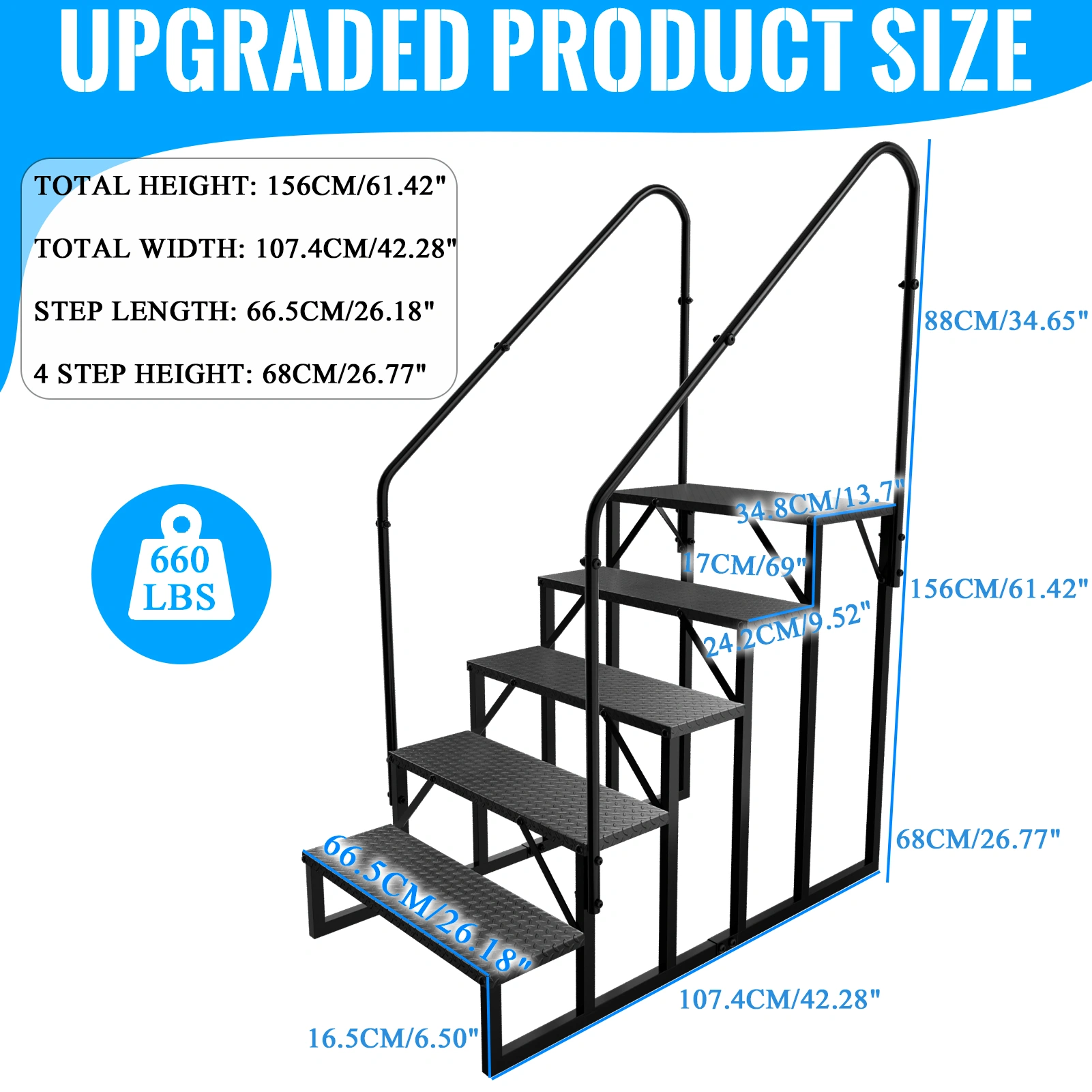 5 Step RV Stairs Ladder Anti-Slip Hot Tub Steps with Handrail 660 lbs Weight RV Ladder for 5th Wheel & Mobile Home view 4