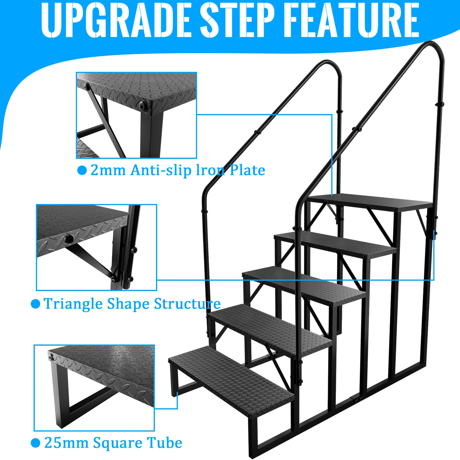 5 Step RV Stairs Ladder Anti-Slip Hot Tub Steps with Handrail 660 lbs Weight RV Ladder for 5th Wheel & Mobile Home view 5