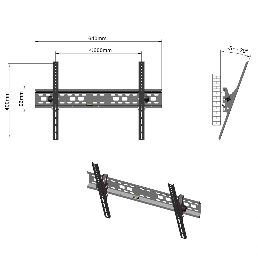 TMW003 32-70" Tilt TV Wall Mount Bracket VESA 400x600 -5°~20° w/Spirit Level view 16