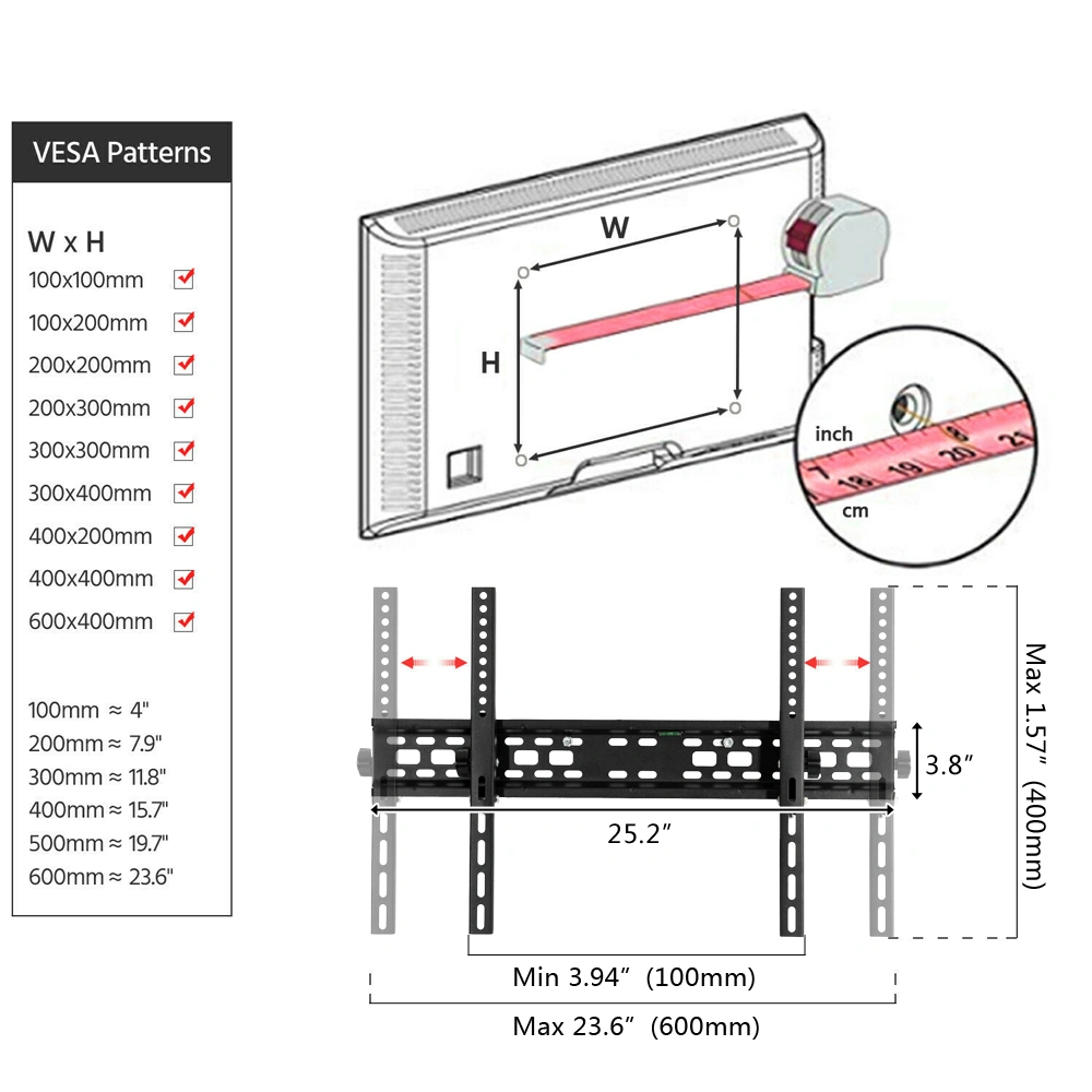 TMW003 32-70" Tilt TV Wall Mount Bracket VESA 400x600 -5°~20° w/Spirit Level view 20