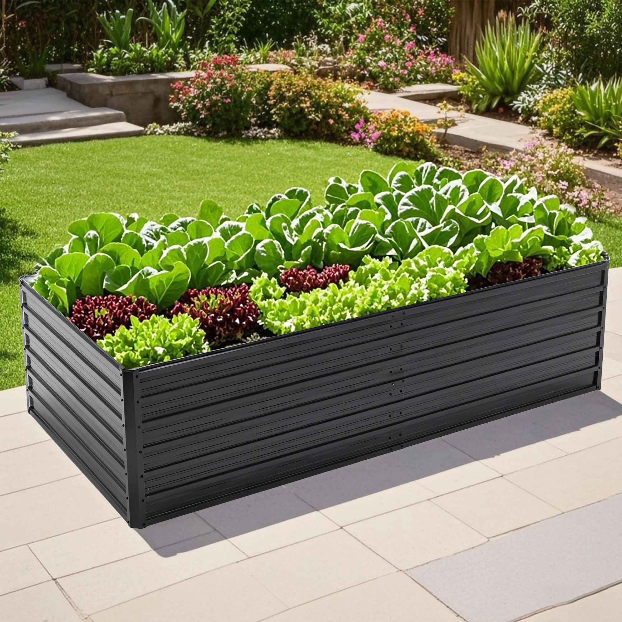 Galvanized Raised Garden Bed 8x4x2 ft, 481 Gal Metal Planter Kit for Vegetables Flowers Herbs, Deep Root Design Large Outdoor Garden Box