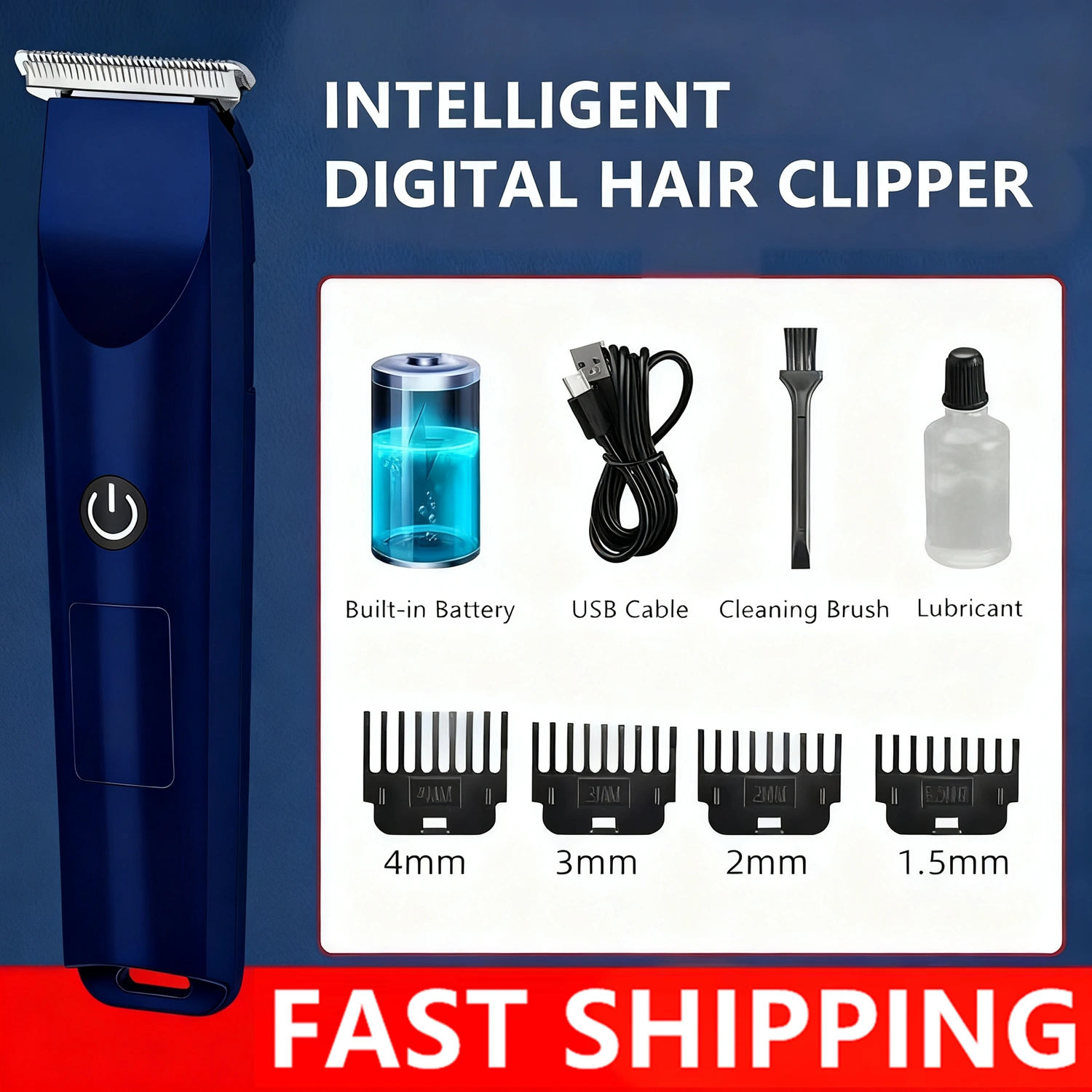 Men Electric Hair Clippers Pro Rechargeable Cordless Barber Trimmer & Beard Cutter, Blue view 3