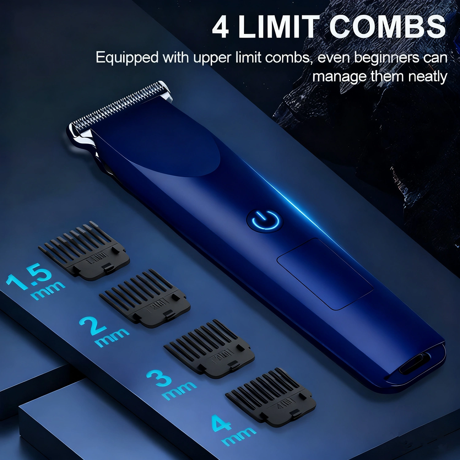 Men Electric Hair Clippers Pro Rechargeable Cordless Barber Trimmer & Beard Cutter, Blue view 5