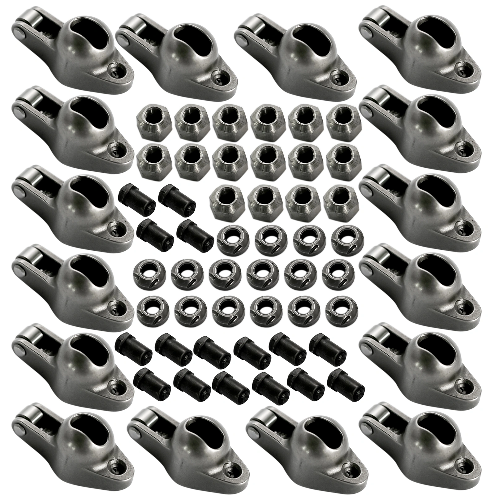 16Pcs Steel Roller Tip Rocker Arms Set Fit for Small Block Chevy 305 350 400 1.6 Ratio 3/8" Stud view 6