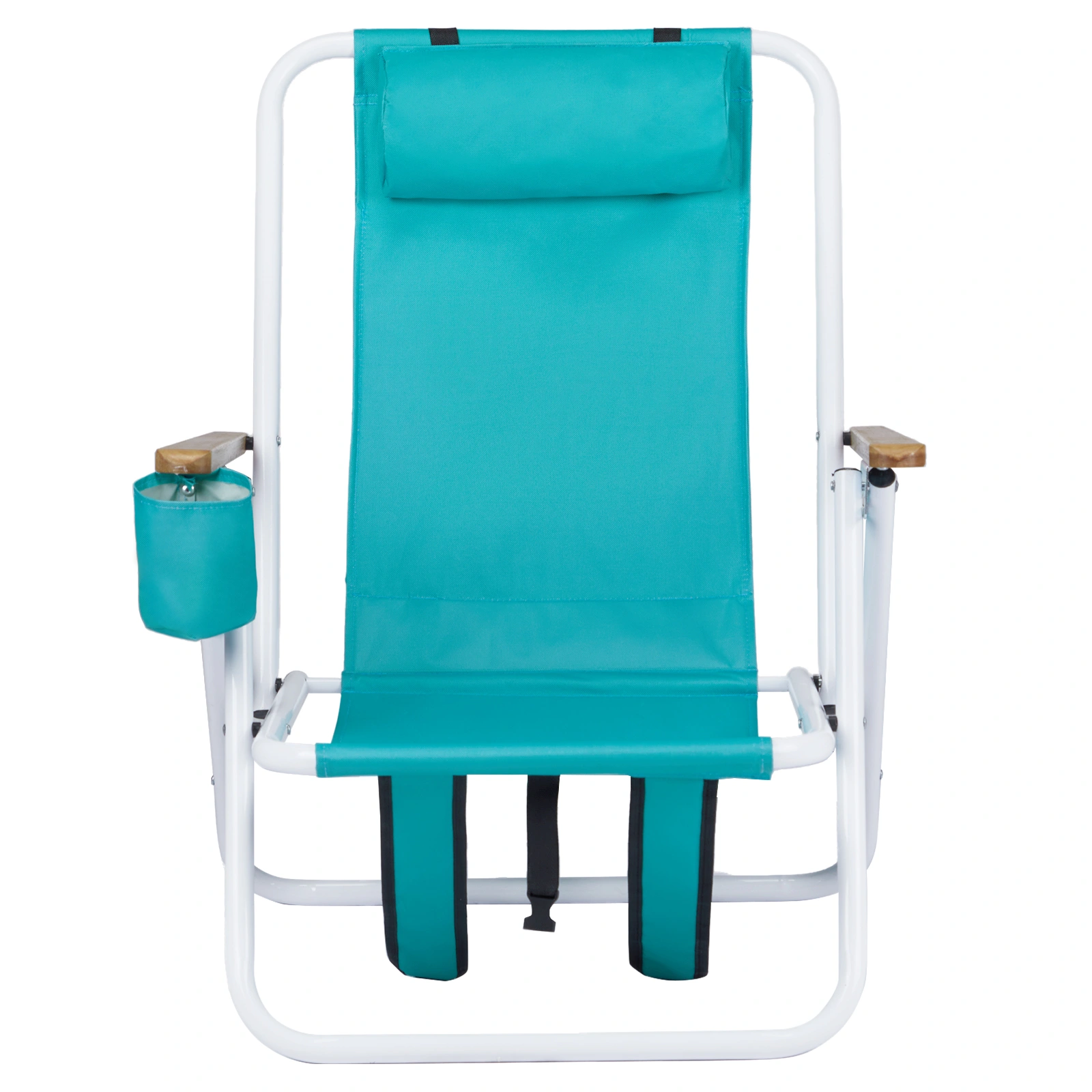 Folding Beach Chair Set of 2 for Adults, 4 Position Portable Backpack Foldable Camping Chair with Headrest Cup Holder and Wooden Armrests, Green view 15