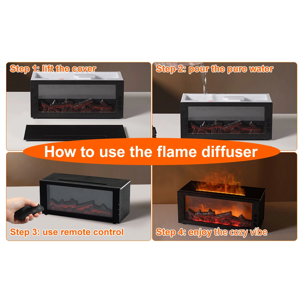 Upgraded 300ml Fireplace Diffuser Essential Oil 7 Colorful Large Flame Fire Humidifier Changing Aroma Diffuser for Aromatherapy Yoga Room Bedroom, Room, Office, Home with Remote Timer and Auto Off view 5