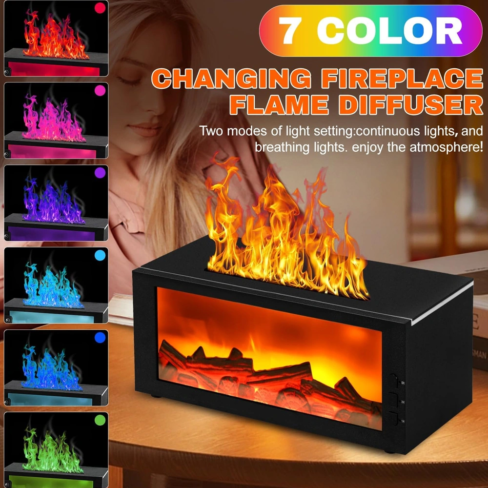 Upgraded 300ml Fireplace Diffuser Essential Oil 7 Colorful Large Flame Fire Humidifier Changing Aroma Diffuser for Aromatherapy Yoga Room Bedroom, Room, Office, Home with Remote Timer and Auto Off view 8