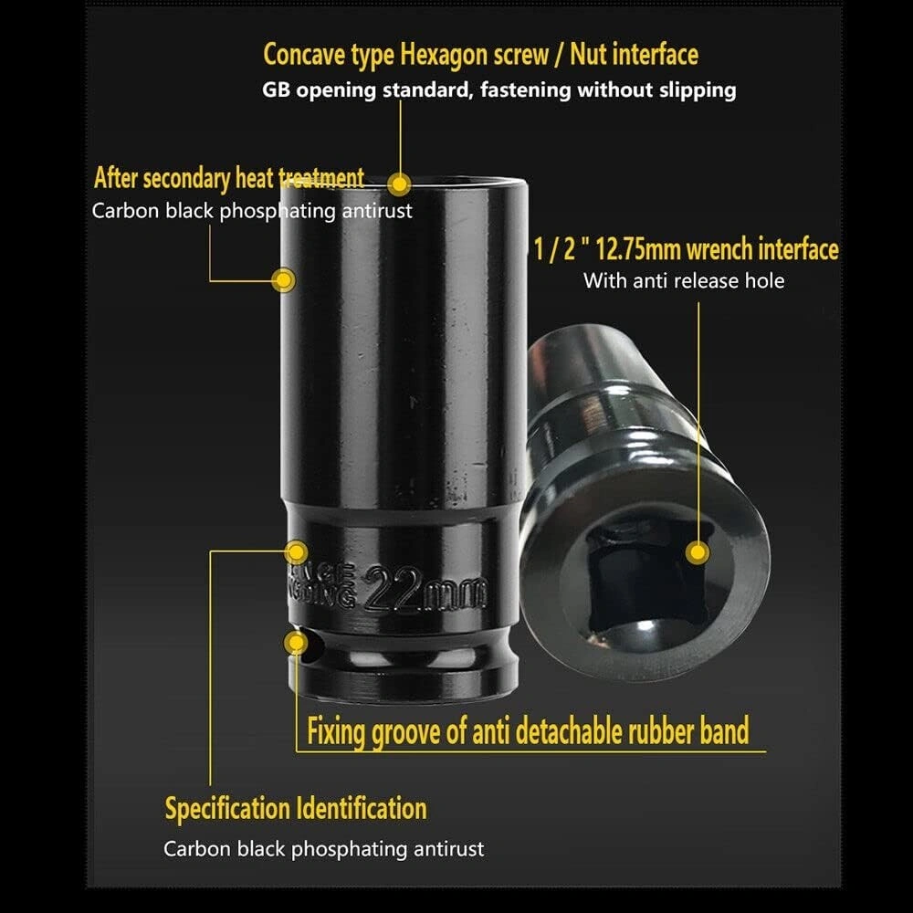 1/2" Deep Impact Socket Set 10 Piece Metric Long Reach Thin Wall Sockets 10-24mm Drive Tool Kit view 5
