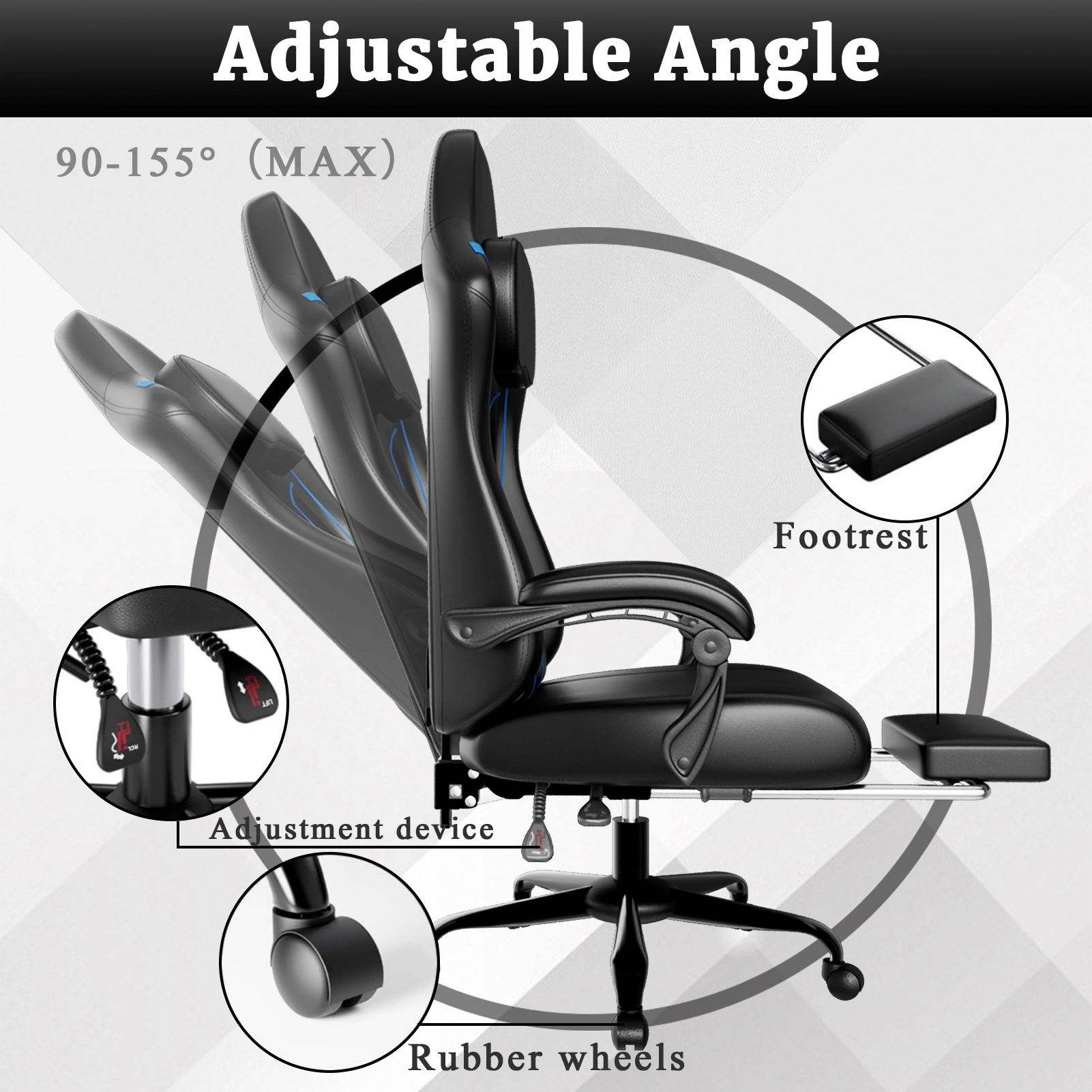 Ergonomic Gaming Chair with Pocket Spring Cushion & Footrest, Height Adjustable Swivel Computer Chair, High Back Video Game Chair with Headrest for Adults view 3