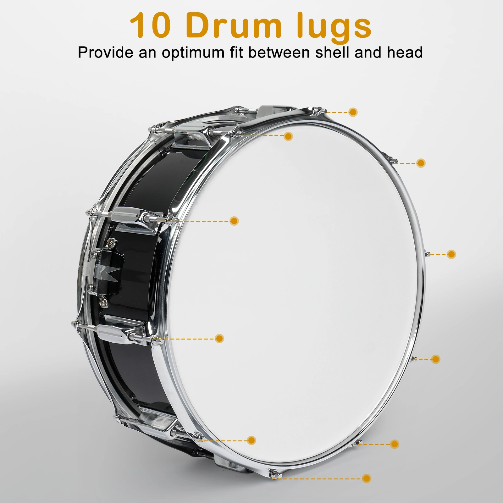 14 x 5.5in Snare Drum Set with Drumstick Holder, Snare Drum Bag, Strap, Mute Pad & Drum Stick for Beginner Student Black view 5