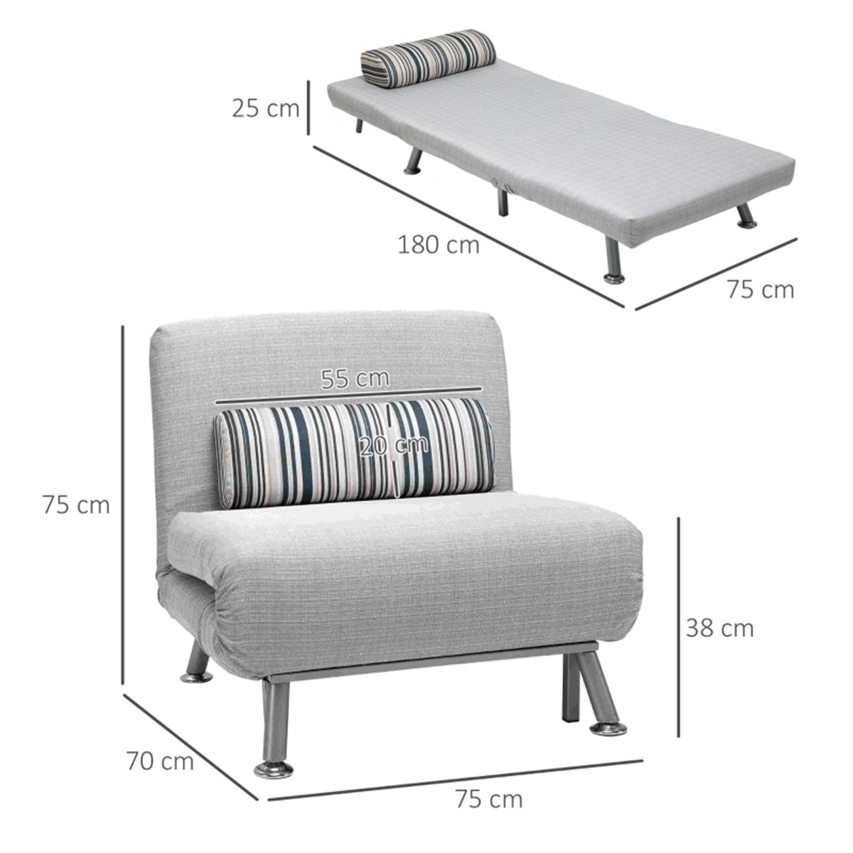 Convertible Sofa Chair Bed, Single Foldable Futon Sleeper Chair, Compact Space-Saving Design view 2