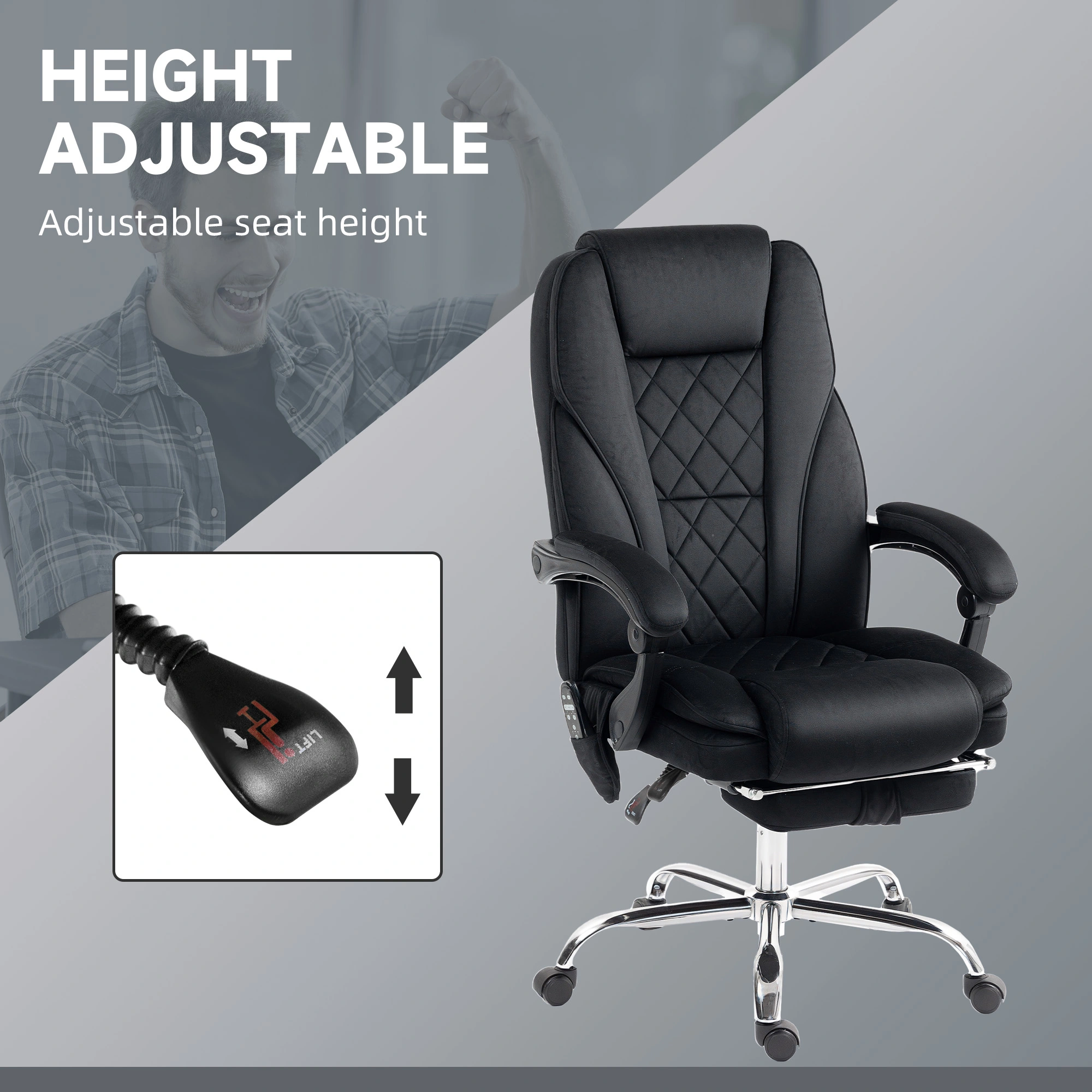 Ergonomic Massage Office Chair with Lumbar Support, Adjustable Height Swivel Executive Desk Chair view 4