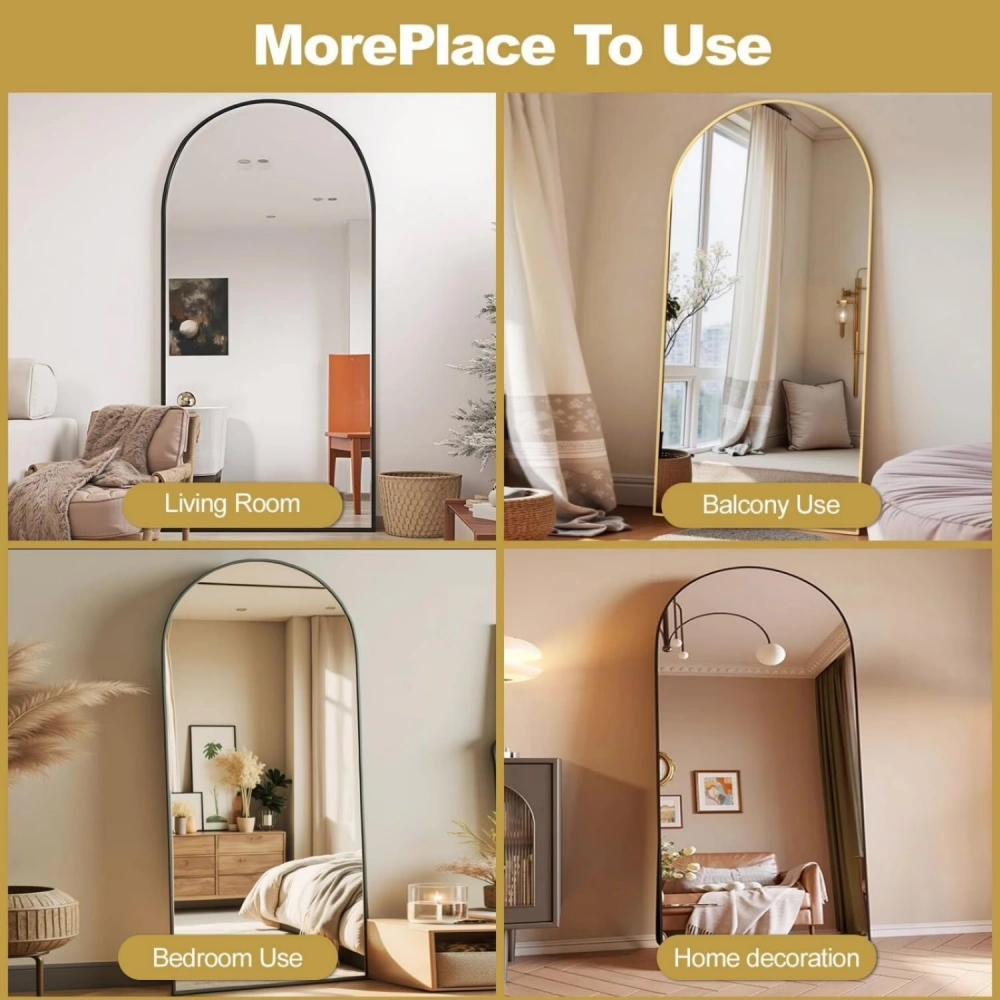 71"x26" Arched Full Length Mirror Freestading Full Body Floor Mirror, Black view 6